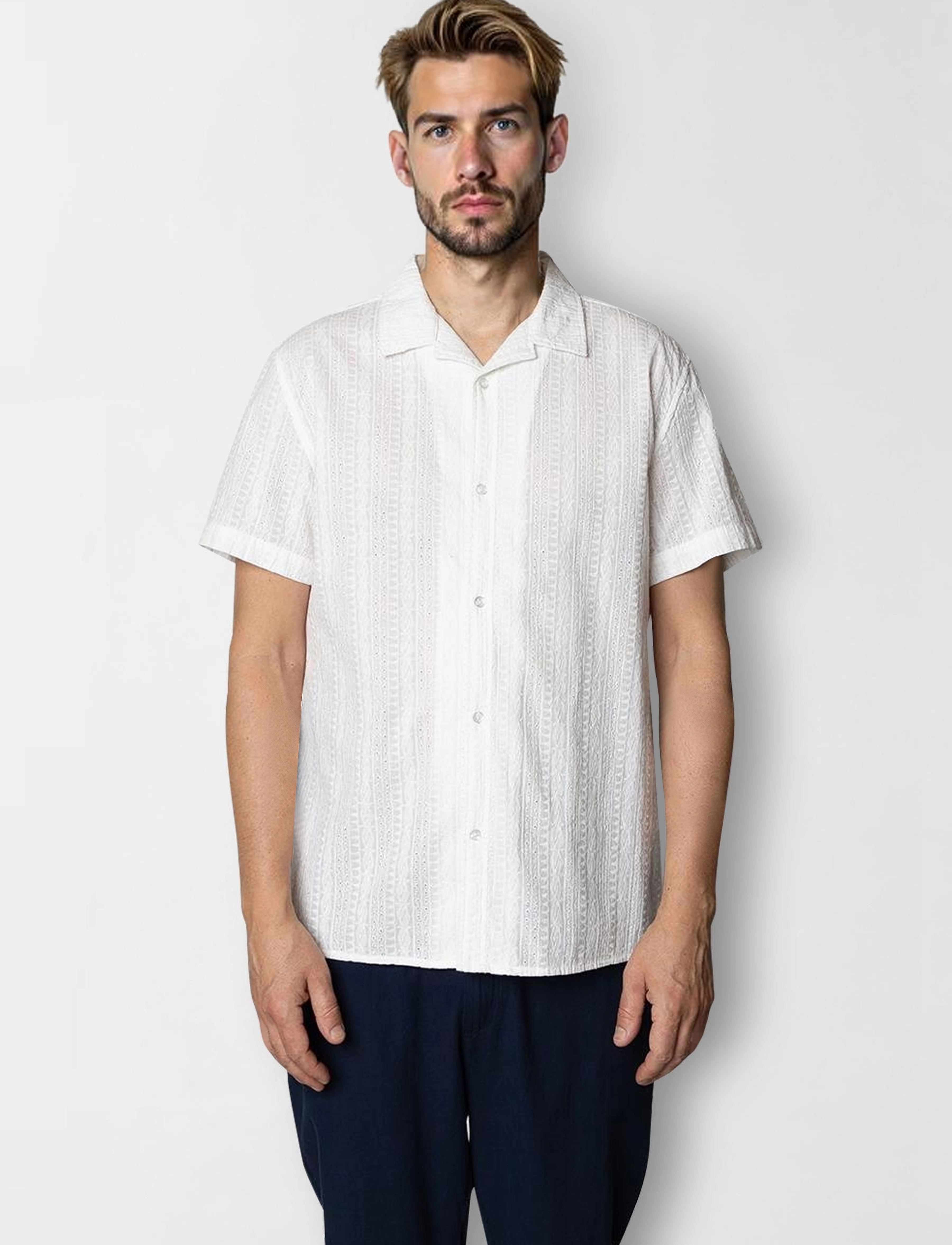 Clean Cut Copenhagen Bowling Bob Shirt Ss, M, White, Skjorter > Kortærmede Shirts, Herre