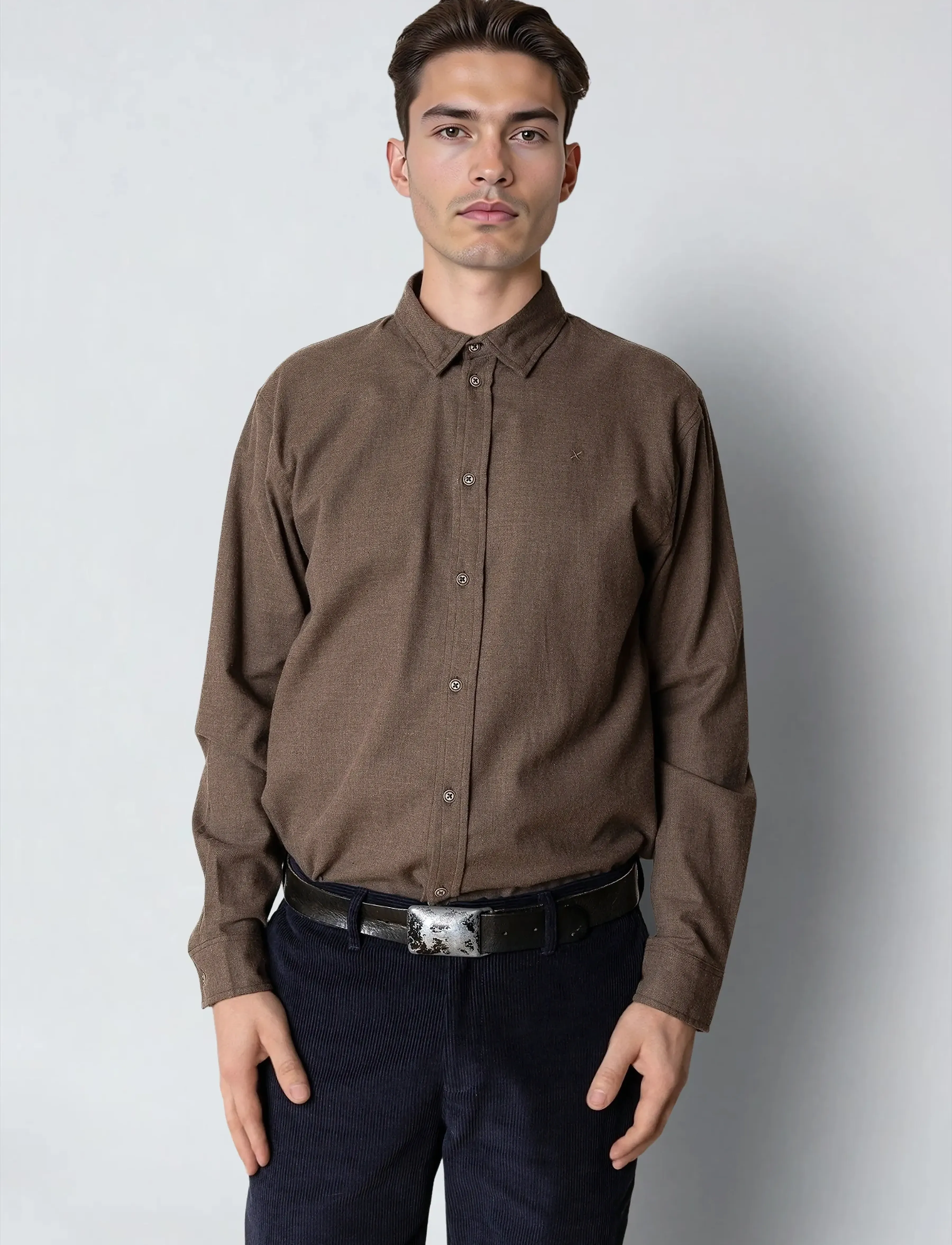 Clean Cut Copenhagen Russel Flannel Shirt, L, Shirts, Braun - Männerswear