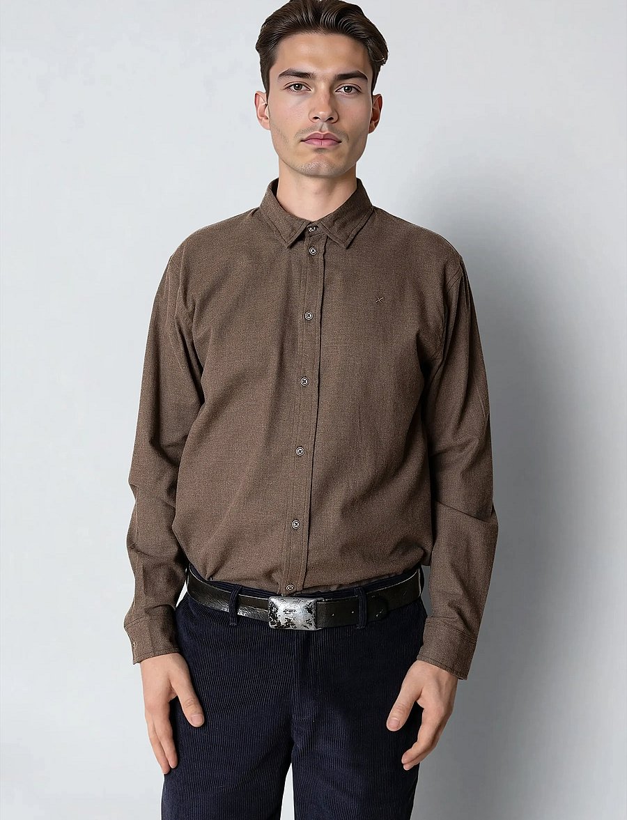 Clean Cut Copenhagen - Russel flannel shirt - flanell-hemden - brown melangÈ - 0