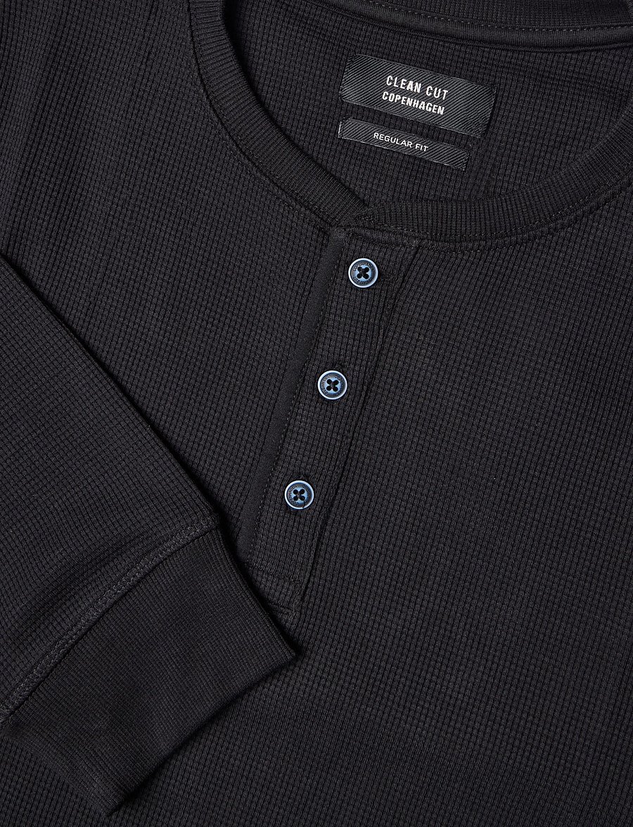 Clean Cut Copenhagen - Cal L/S grandad - langærmede t-shirts - black - 2