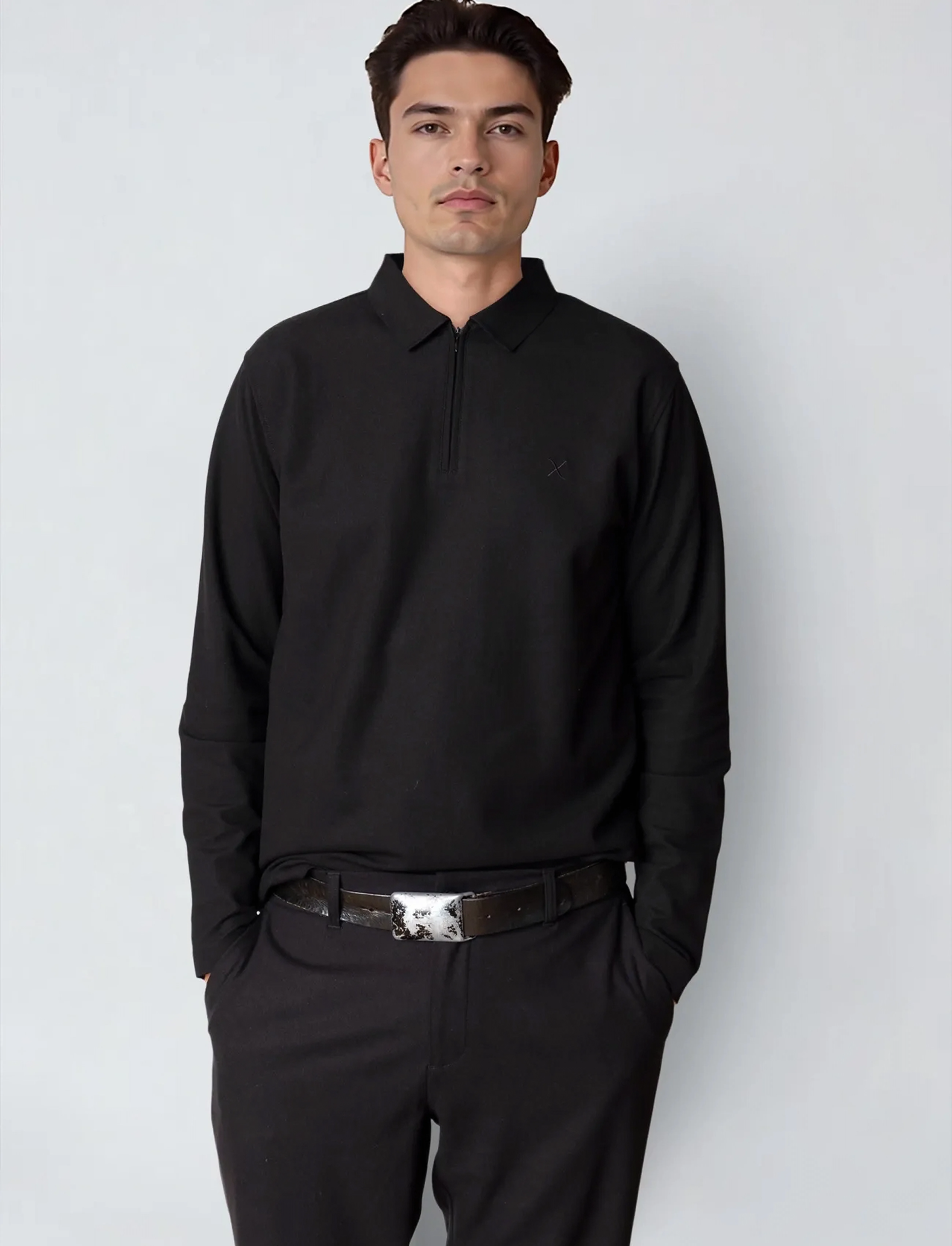Clean Cut Copenhagen Joss L/S polo - Riided - BLACK / black
