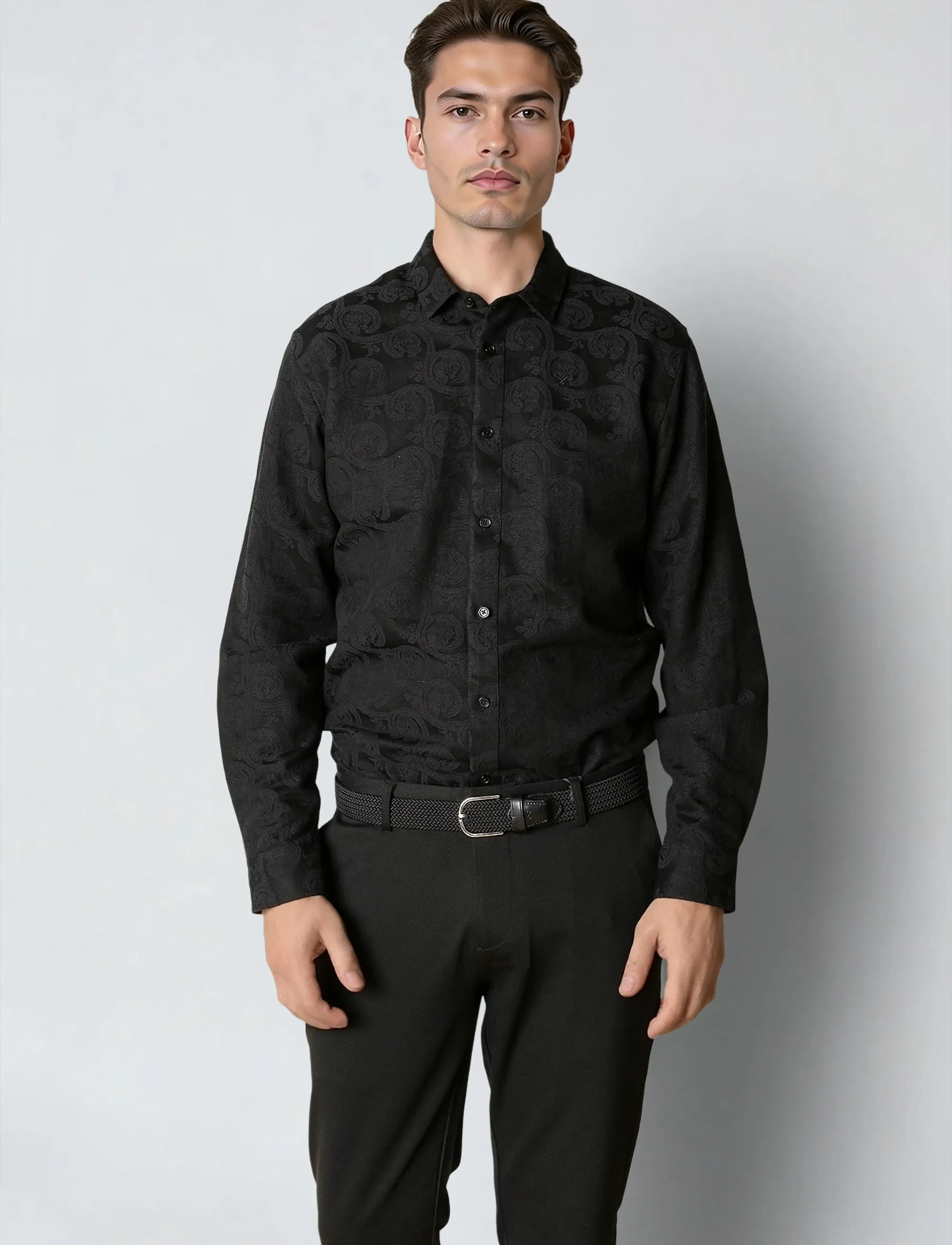 Clean Cut Copenhagen Malvin Jaquard Shirt, XL, Shirts, Schwarz - Pattern Männerswear
