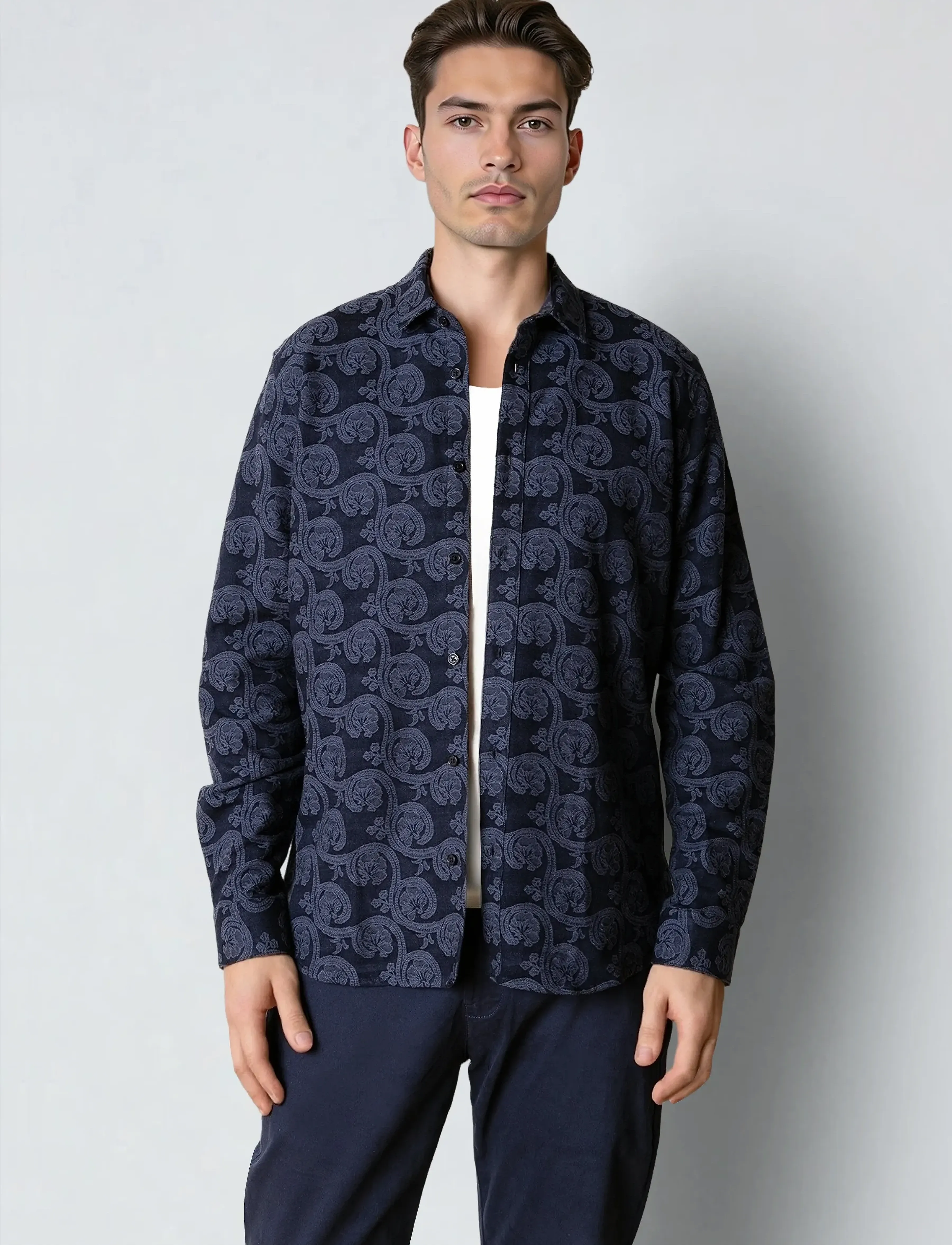 Clean Cut Copenhagen Malvin Jaquard Shirt, XL, Shirts, Marineblau - Pattern Männerswear