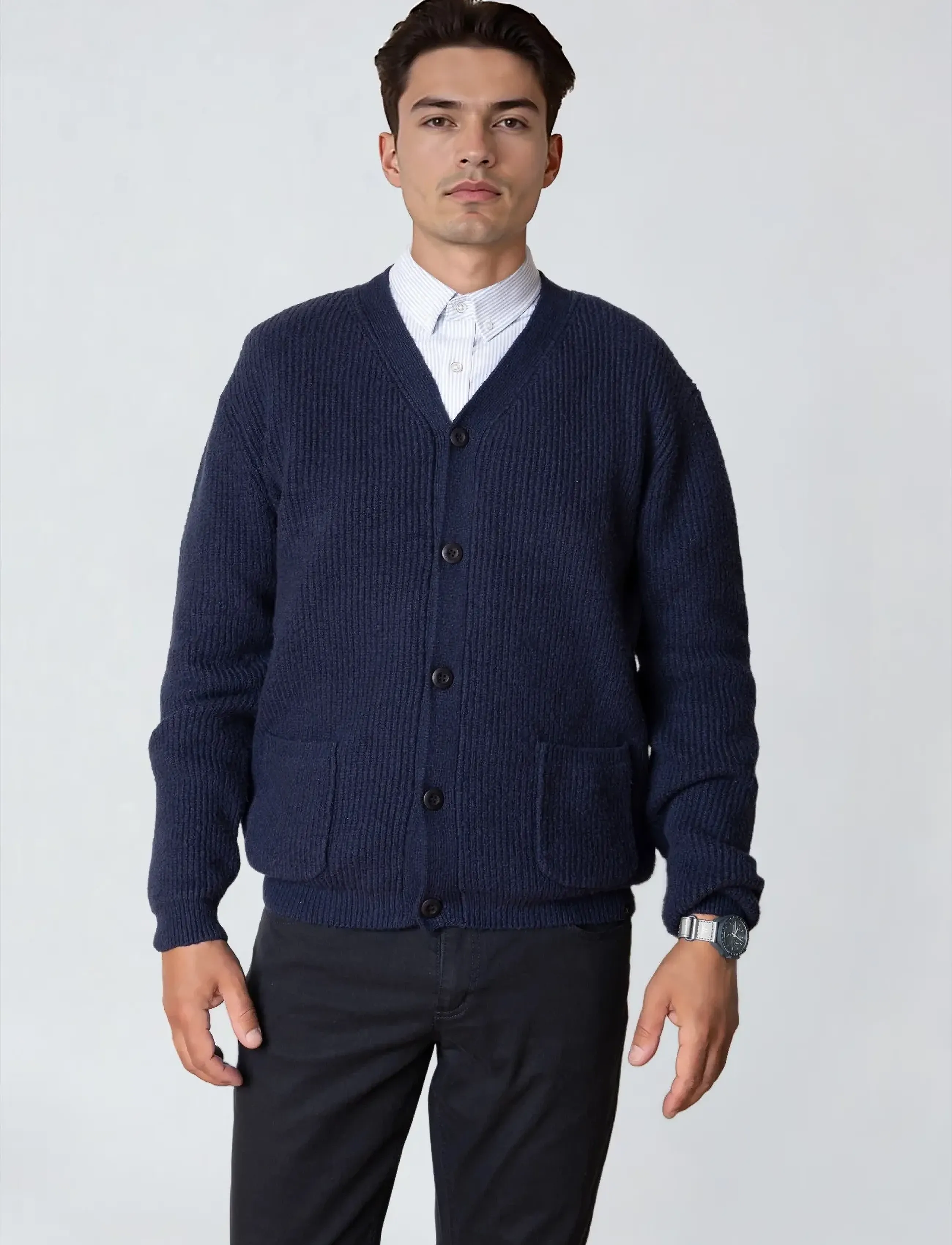 Clean Cut Copenhagen Brooks Cardigan, L, Navy, Strik > Cardigans, Herre