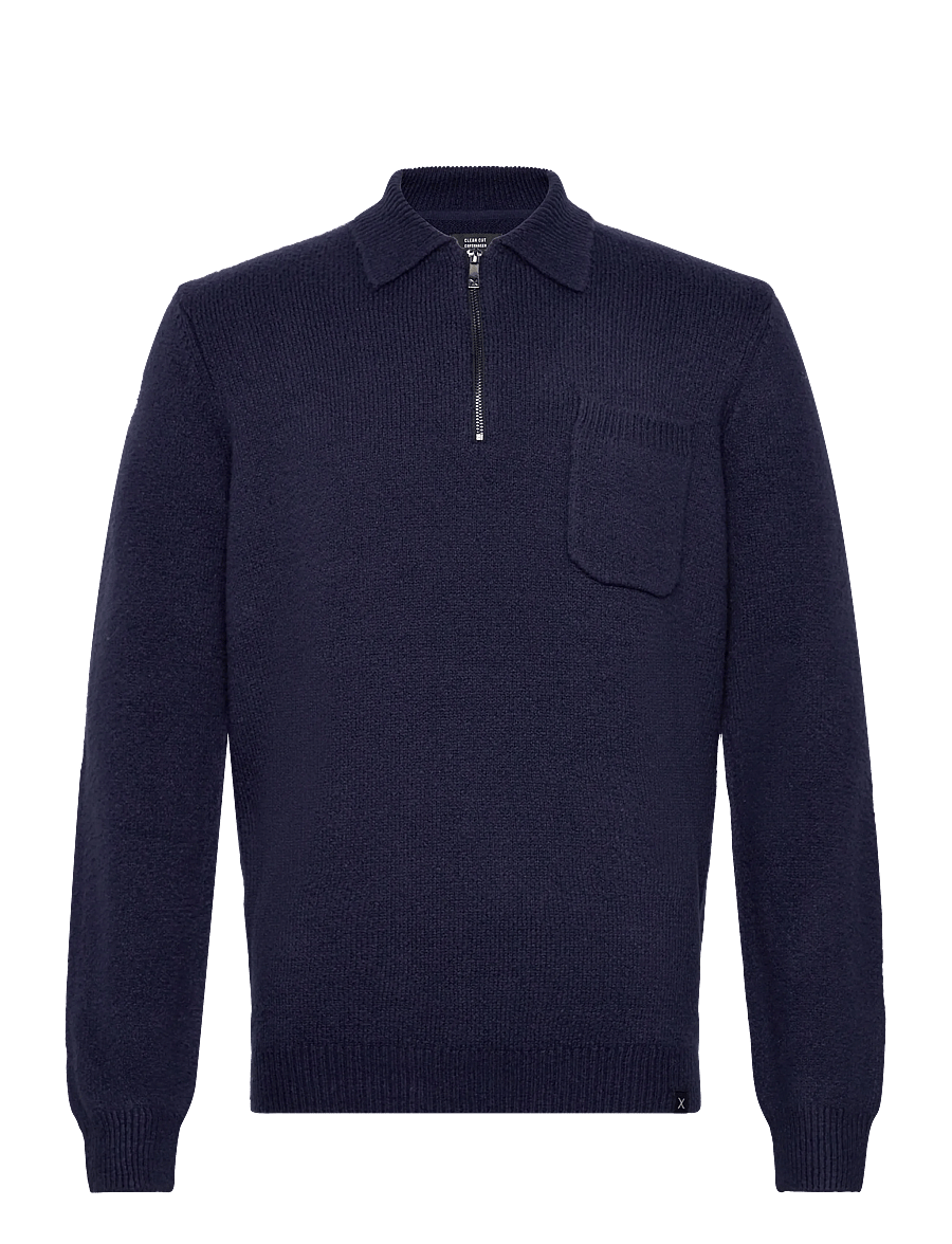 Clean Cut Copenhagen - Bryan knitted polo - long-sleeved knitted polos - navy - 1