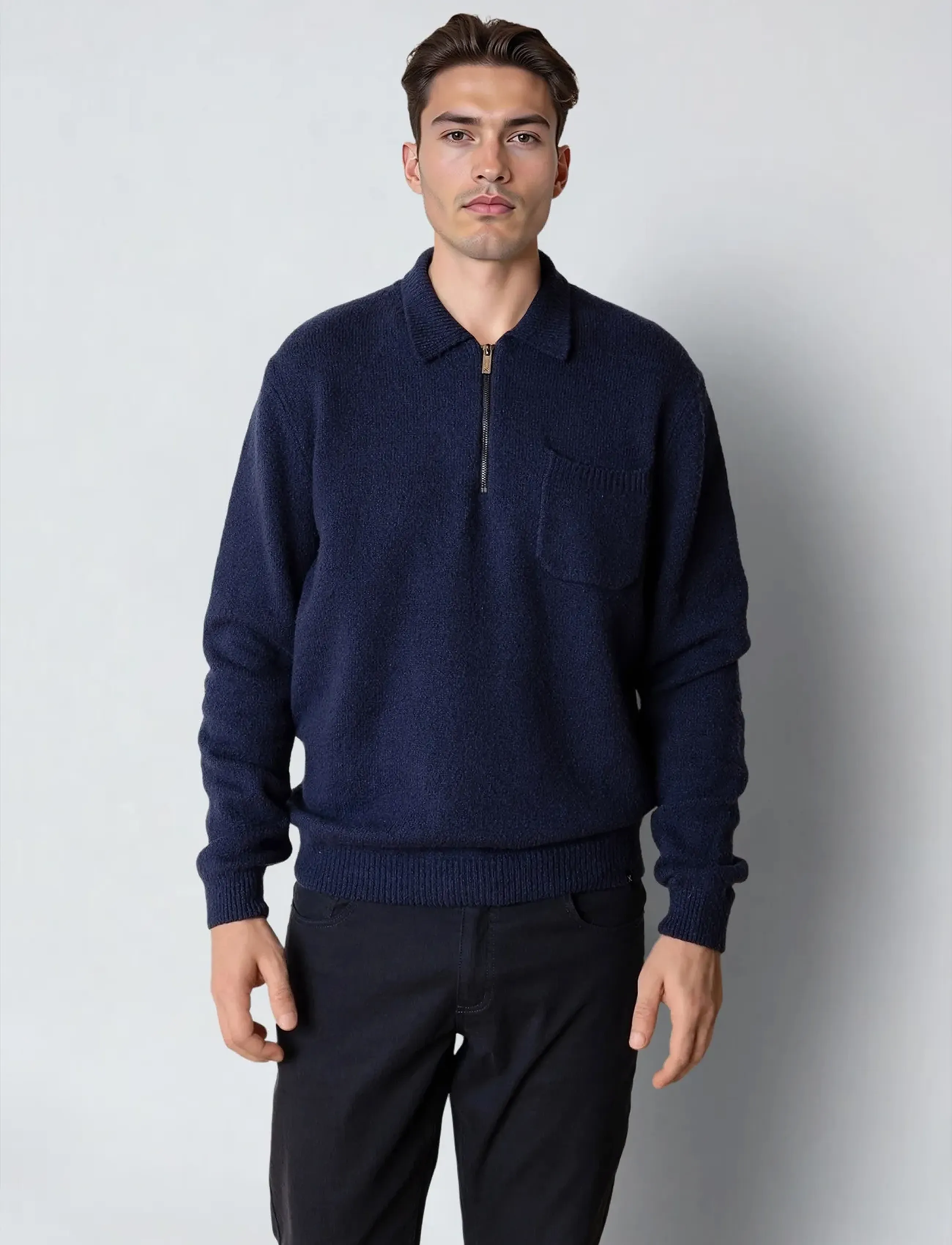 Clean Cut Copenhagen Bryan Knitted Polo, M, Knitwear, Marineblau - Long Sleeve Polos, Männerswear