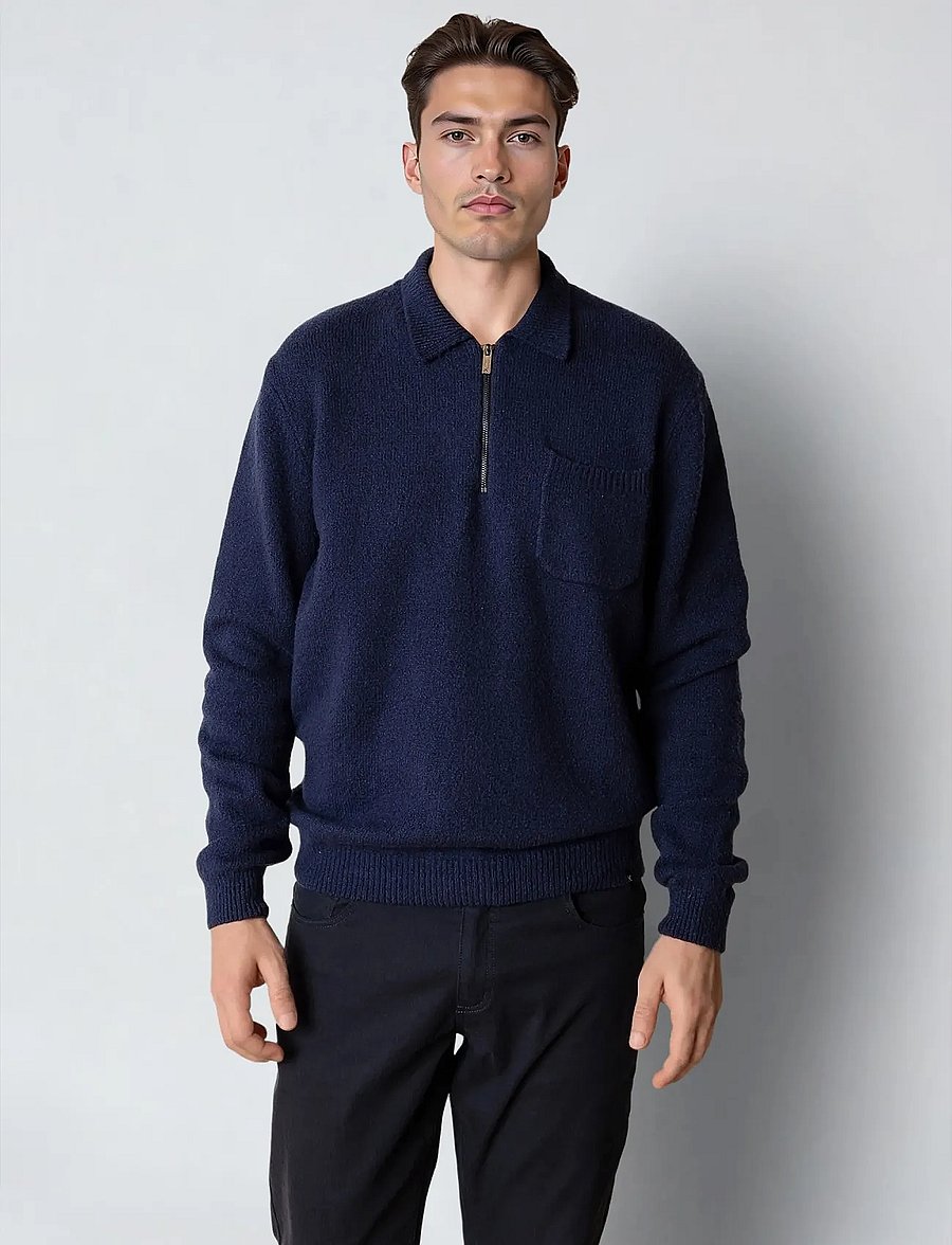 Clean Cut Copenhagen - Bryan knitted polo - long-sleeved knitted polos - navy - 0