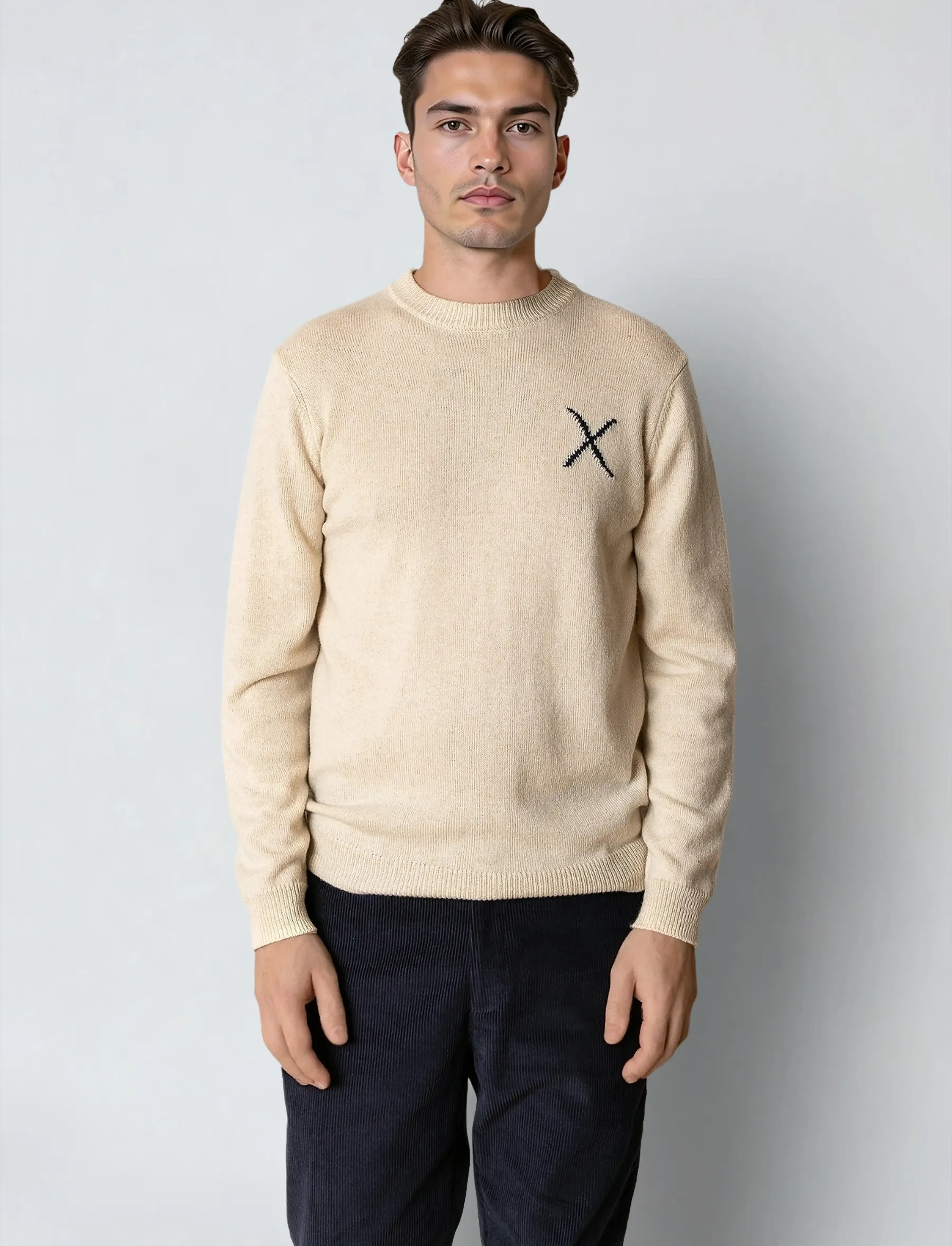 Clean Cut Copenhagen Stone Knit, M, Cream, Strik > Runde Halse, Herre