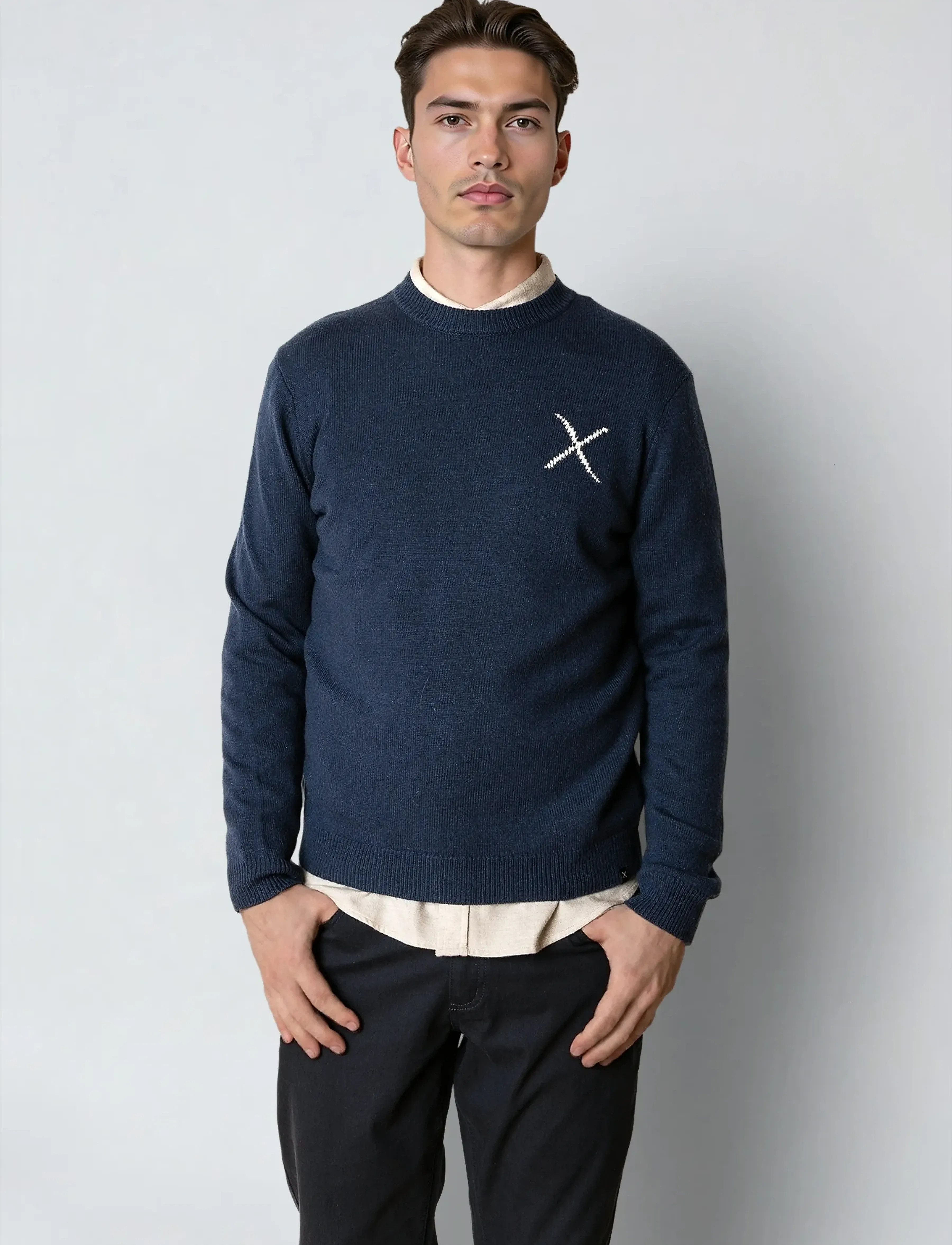 Clean Cut Copenhagen Stone Knit, M, Navy, Strik > Runde Halse, Herre