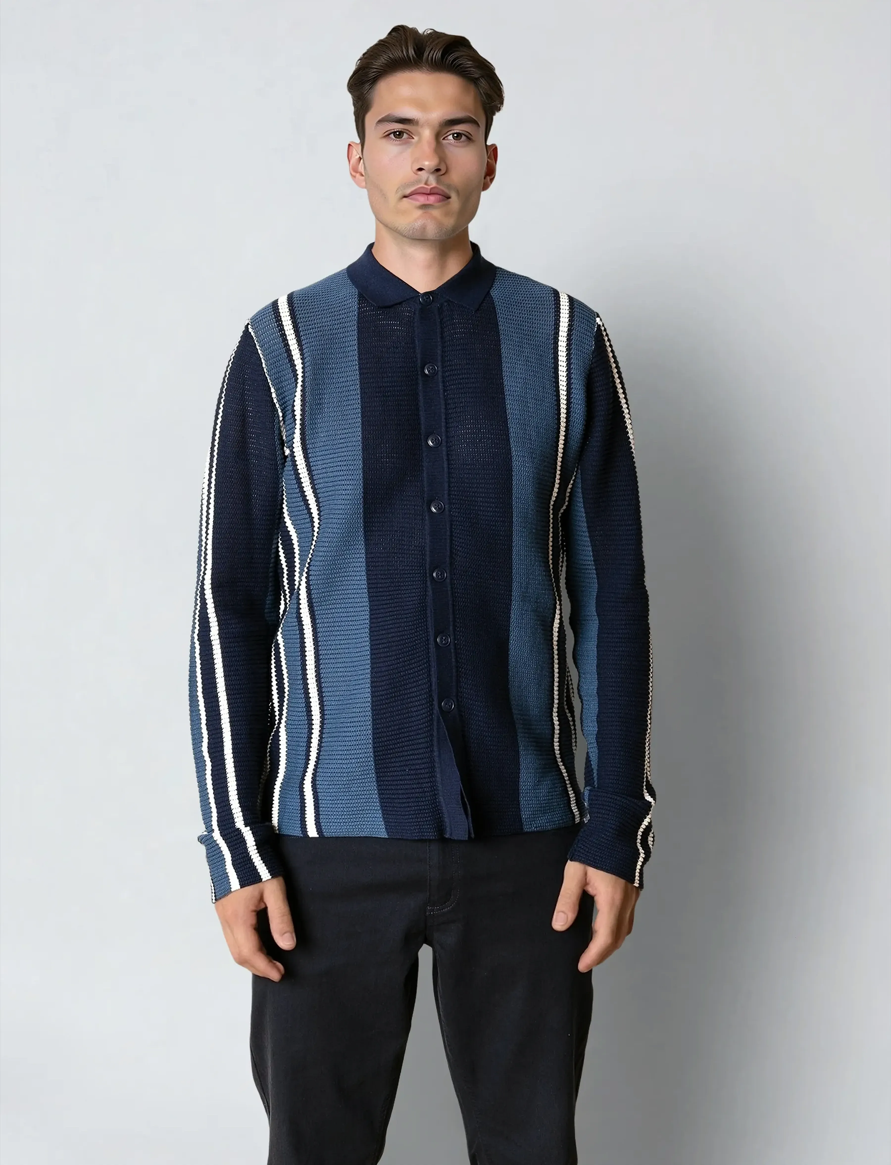 Clean Cut Copenhagen Buckley Cardigan, Mænd, Stribet Polo Cardigan, Navy, Str: L
