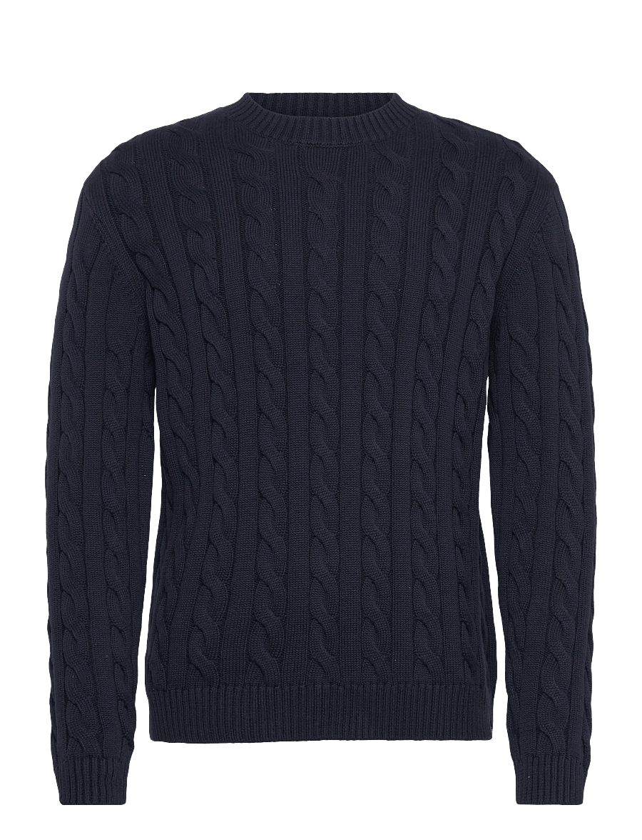Clean Cut Copenhagen - August cable knitted jumper - round necks - navy - 1