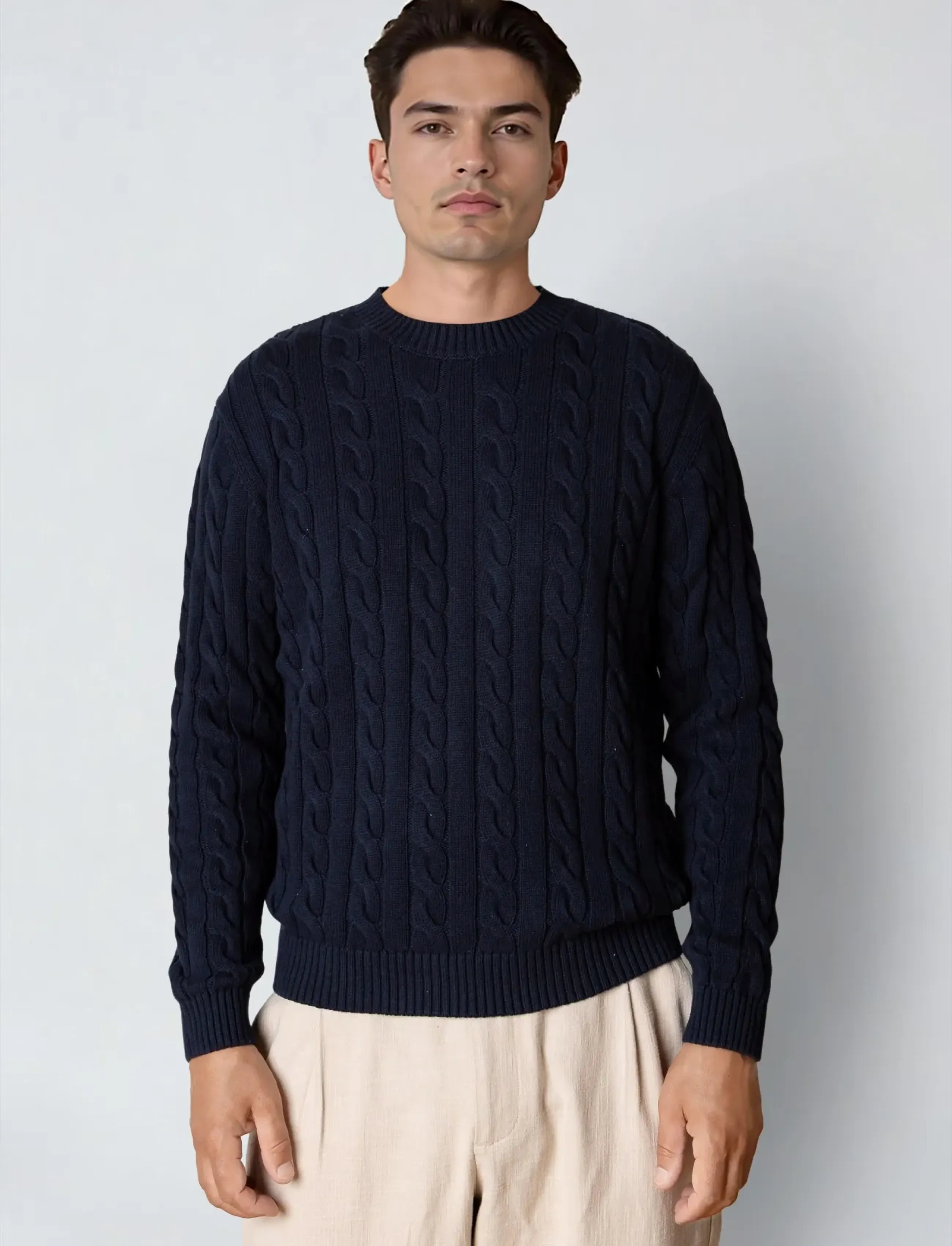 Clean Cut Copenhagen August Cable Knitted Jumper, Mænd, Kabelstrikket Trøje, Navy, Str: XXL