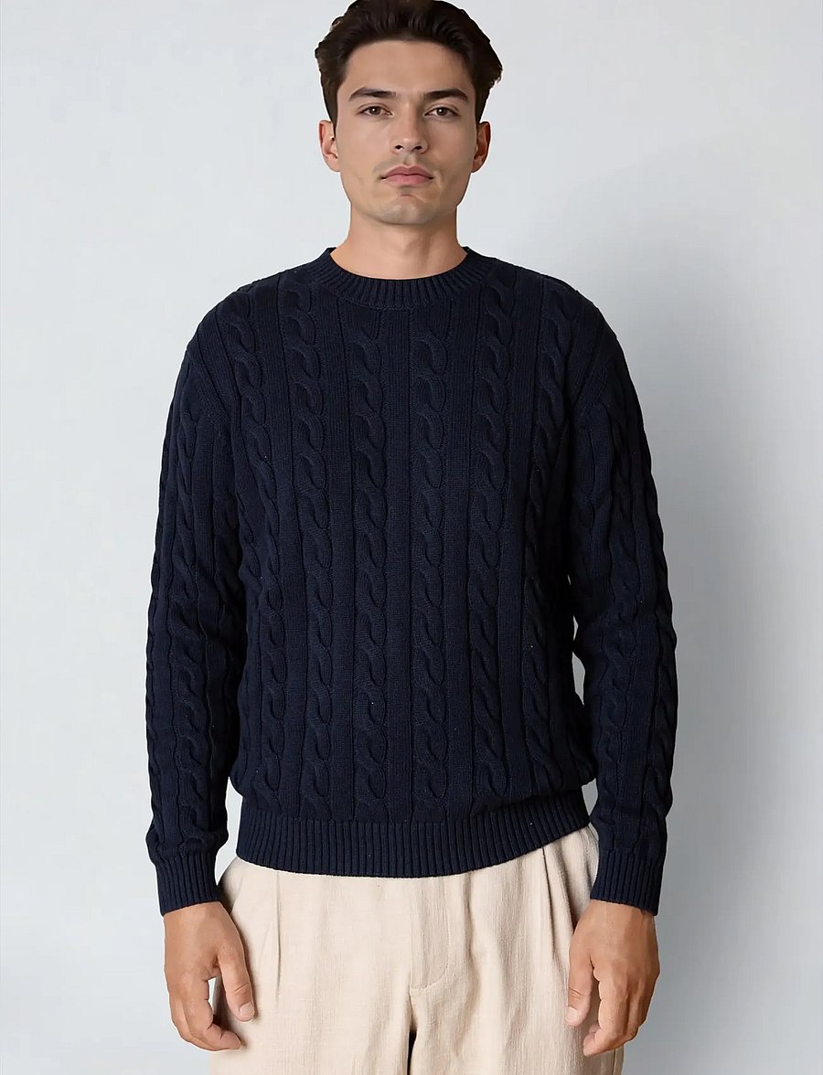 Clean Cut Copenhagen - August cable knitted jumper - round necks - navy - 0