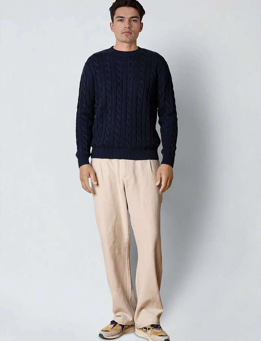 Clean Cut Copenhagen - August cable knitted jumper - round necks - navy - 3