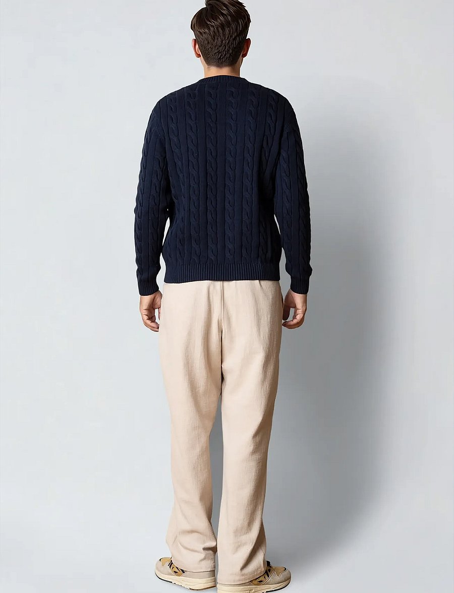 Clean Cut Copenhagen - August cable knitted jumper - round necks - navy - 4