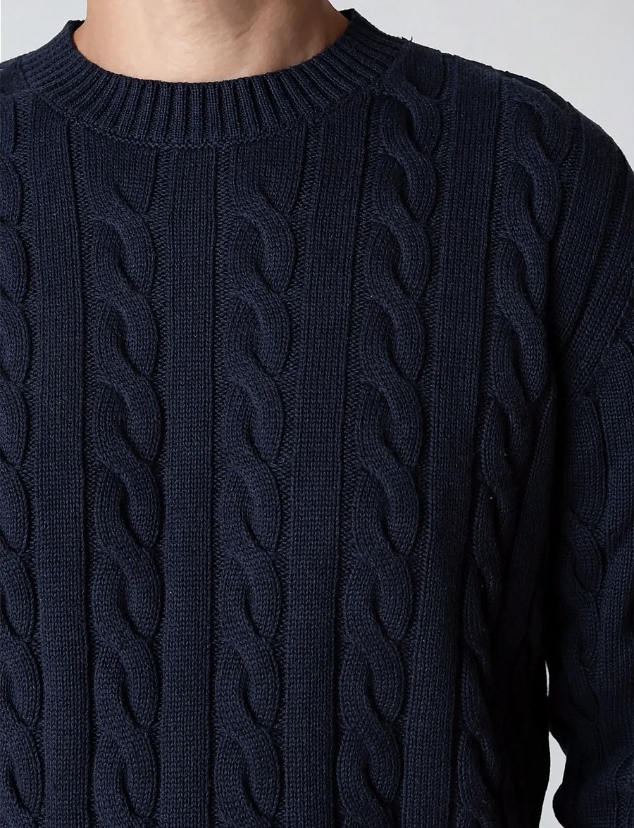 Clean Cut Copenhagen - August cable knitted jumper - round necks - navy - 5
