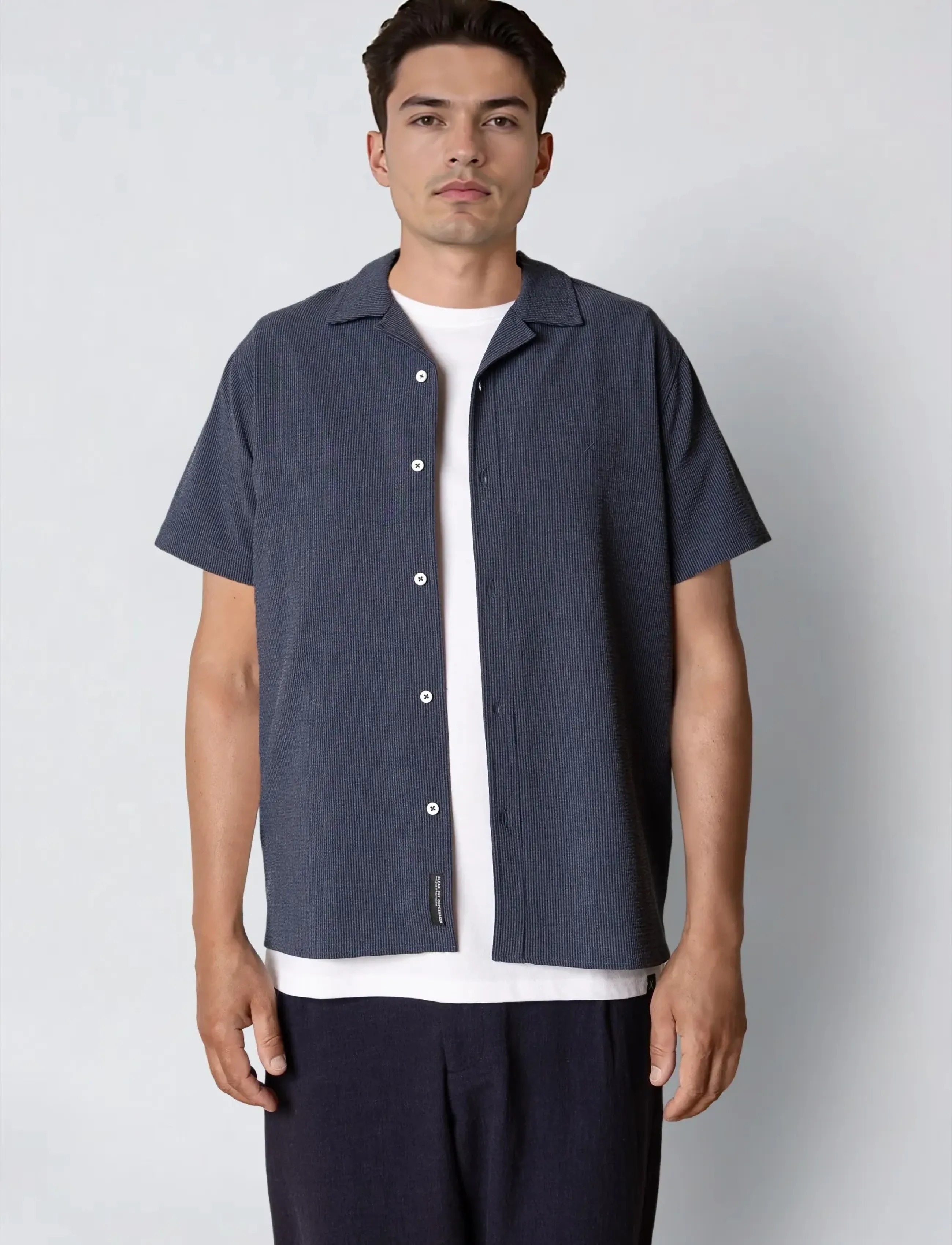 Clean Cut Copenhagen Bowling Erico Striped S/S Shirt, XXL, Shirts, Marineblau - Short-sleeved Männerswear