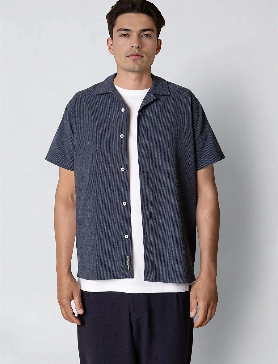 Clean Cut Copenhagen - Bowling Erico striped S/S shirt - lühikeste varrukatega särgid - navy - 0
