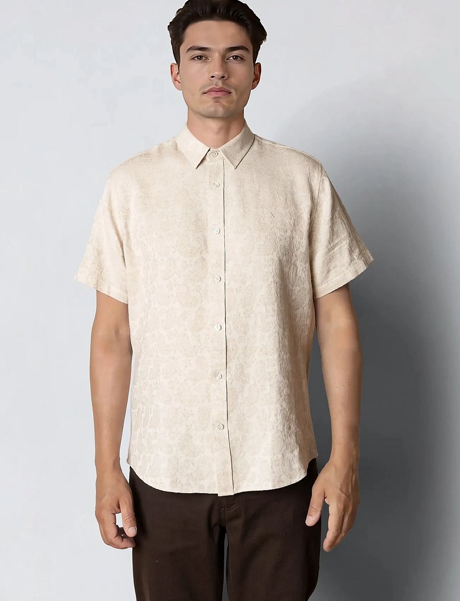 Clean Cut Copenhagen - Forde S/S shirt - kurzarmhemden - ecru - 0