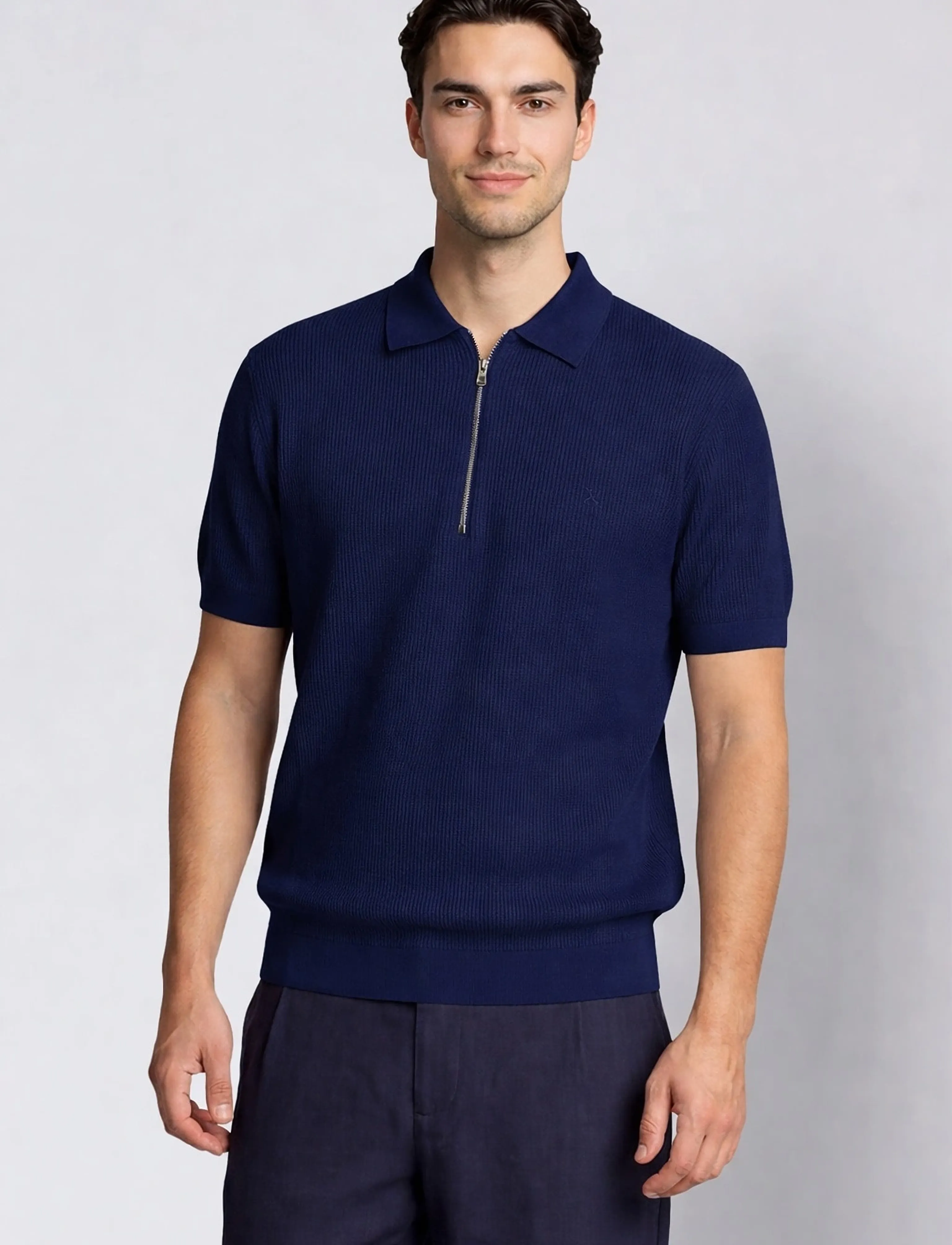 Clean Cut Copenhagen Karl Knitted Polo, S, Navy, Poloer > Kortærmede, Herre