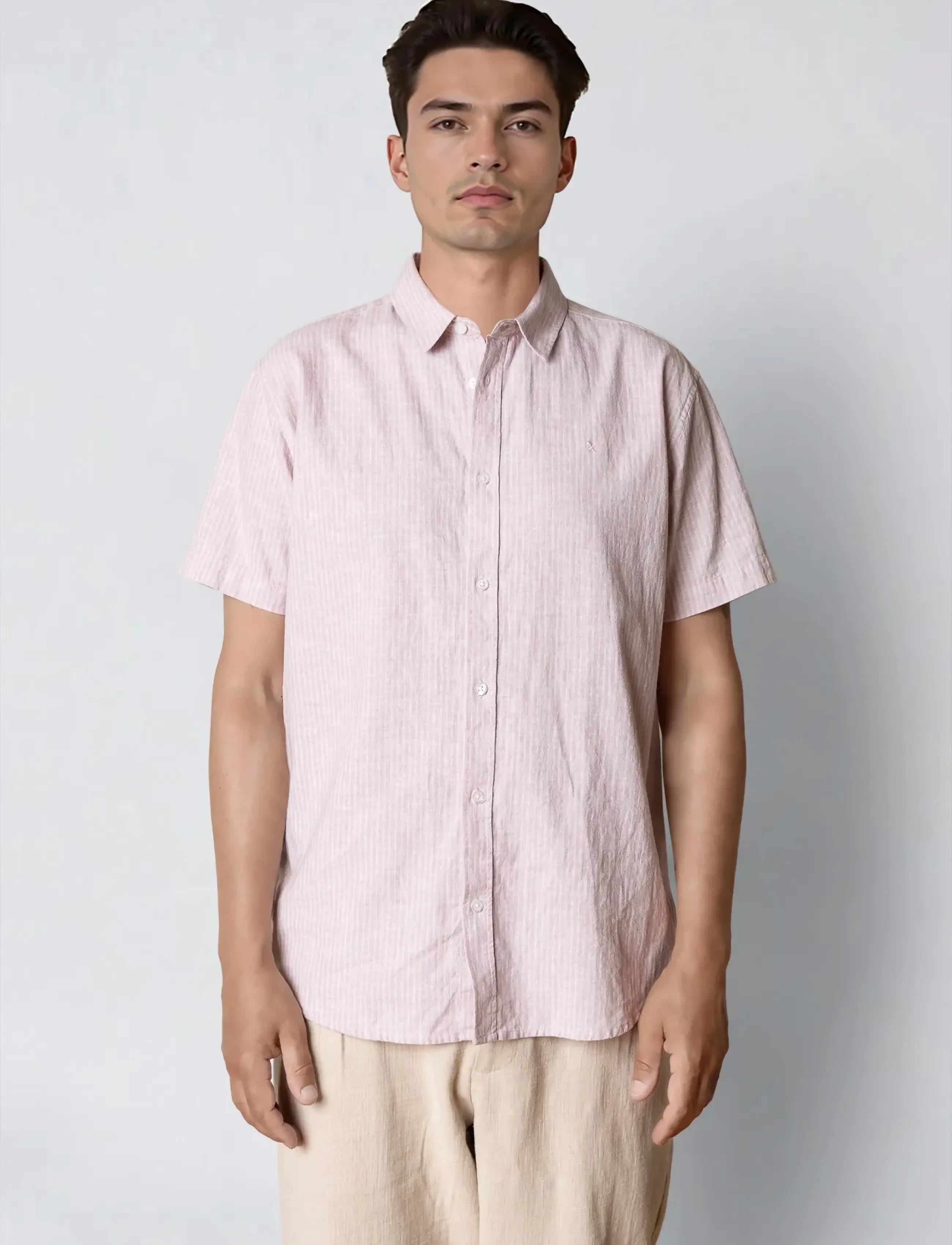 Clean Cut Copenhagen Luca striped S/S shirt - Short-sleeved shirts - VIOLET ICE/WHITE / pink/rose