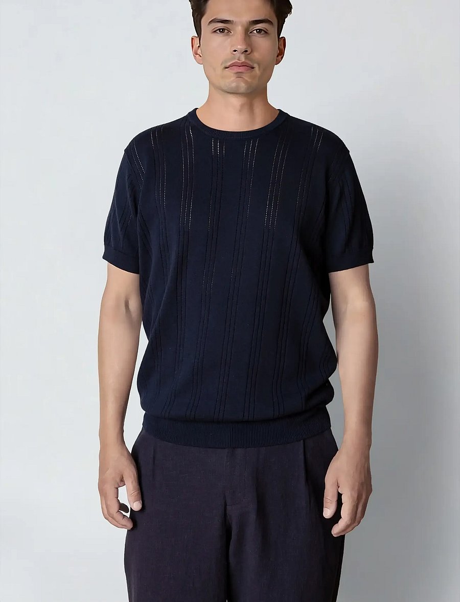 Clean Cut Copenhagen - Robyn knitted t-shirt - lühikeste varrukatega t-särgid - navy - 0
