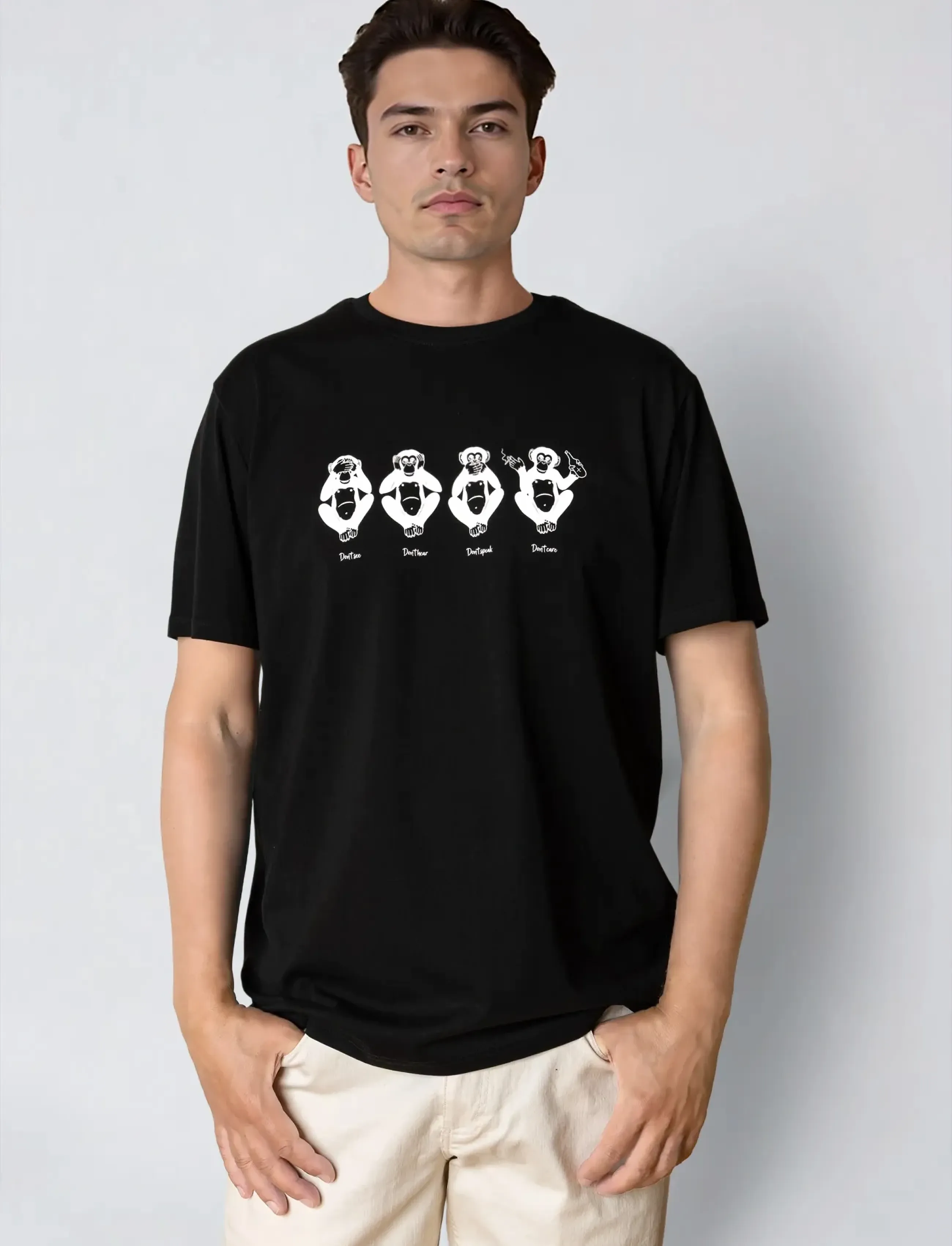 Clean Cut Copenhagen Wise Monkey t-shirt - Riided - BLACK / black