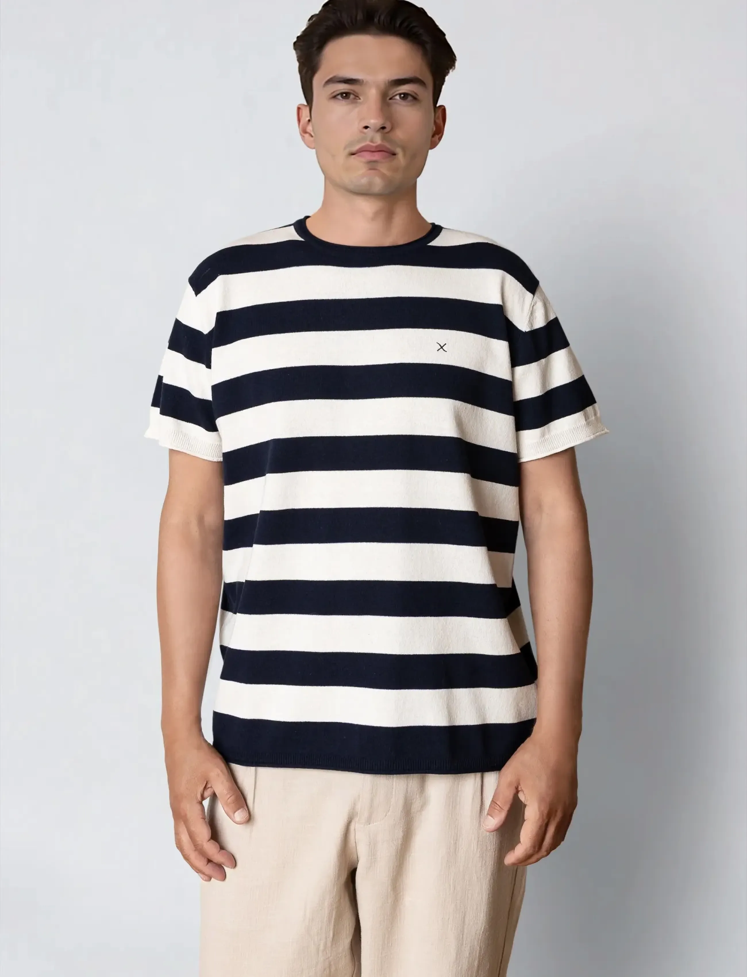 Clean Cut Copenhagen Milas knitted t-shirt - Nyheder - NAVY/ECRU / navy