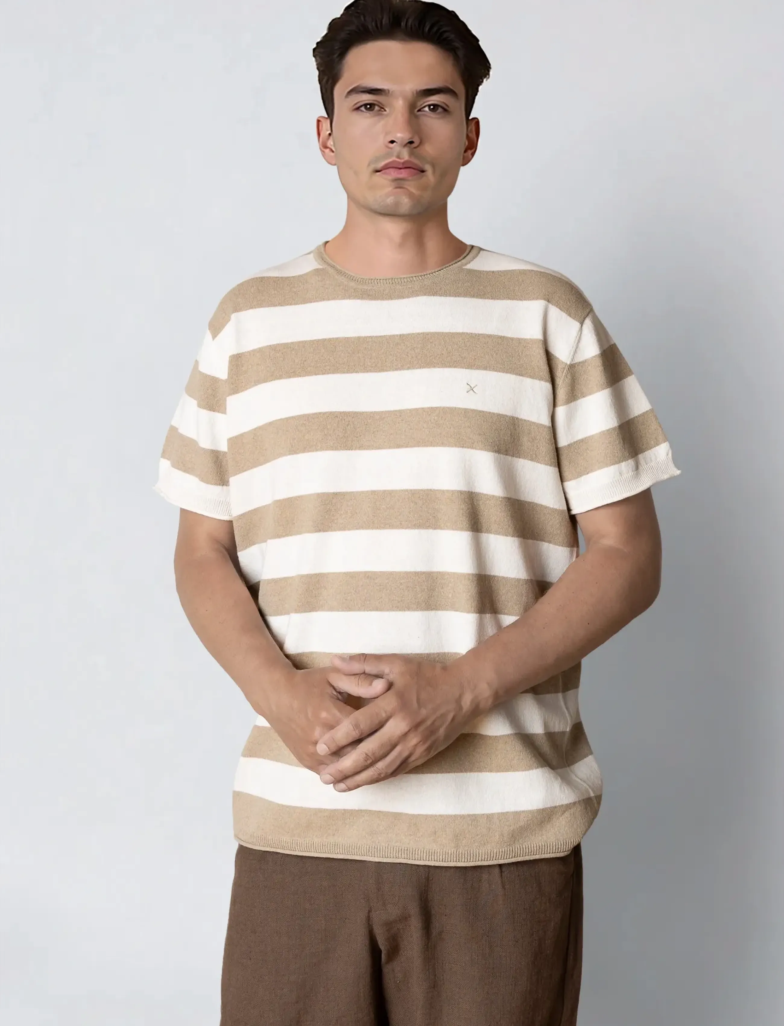 Clean Cut Copenhagen Milas knitted t-shirt - T-Shirts - SHITAKE/ECRU / multi