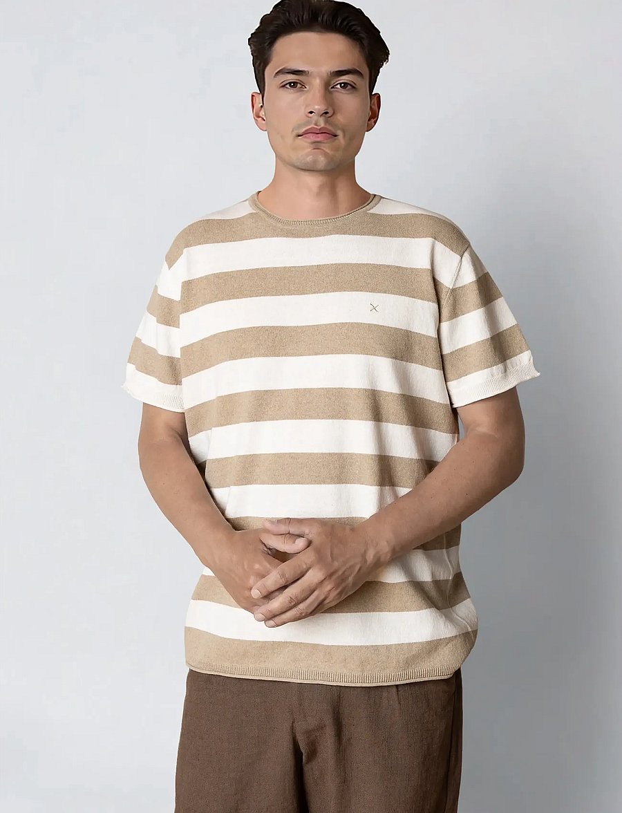 Clean Cut Copenhagen - Milas knitted t-shirt - kortærmede t-shirts - shitake/ecru - 0
