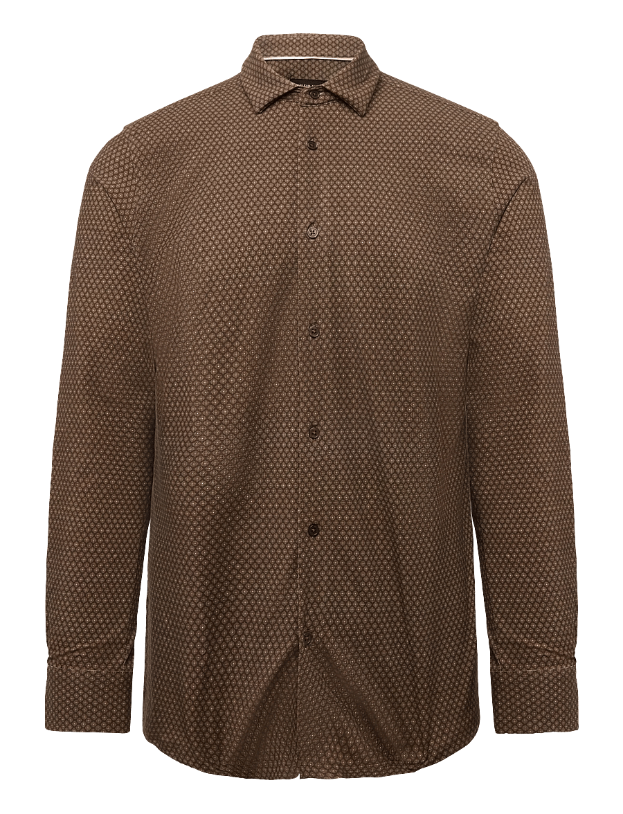 Clean Cut Copenhagen - Emil AOP stretch shirt - mustriga särgid - dark brown/ecru - 1