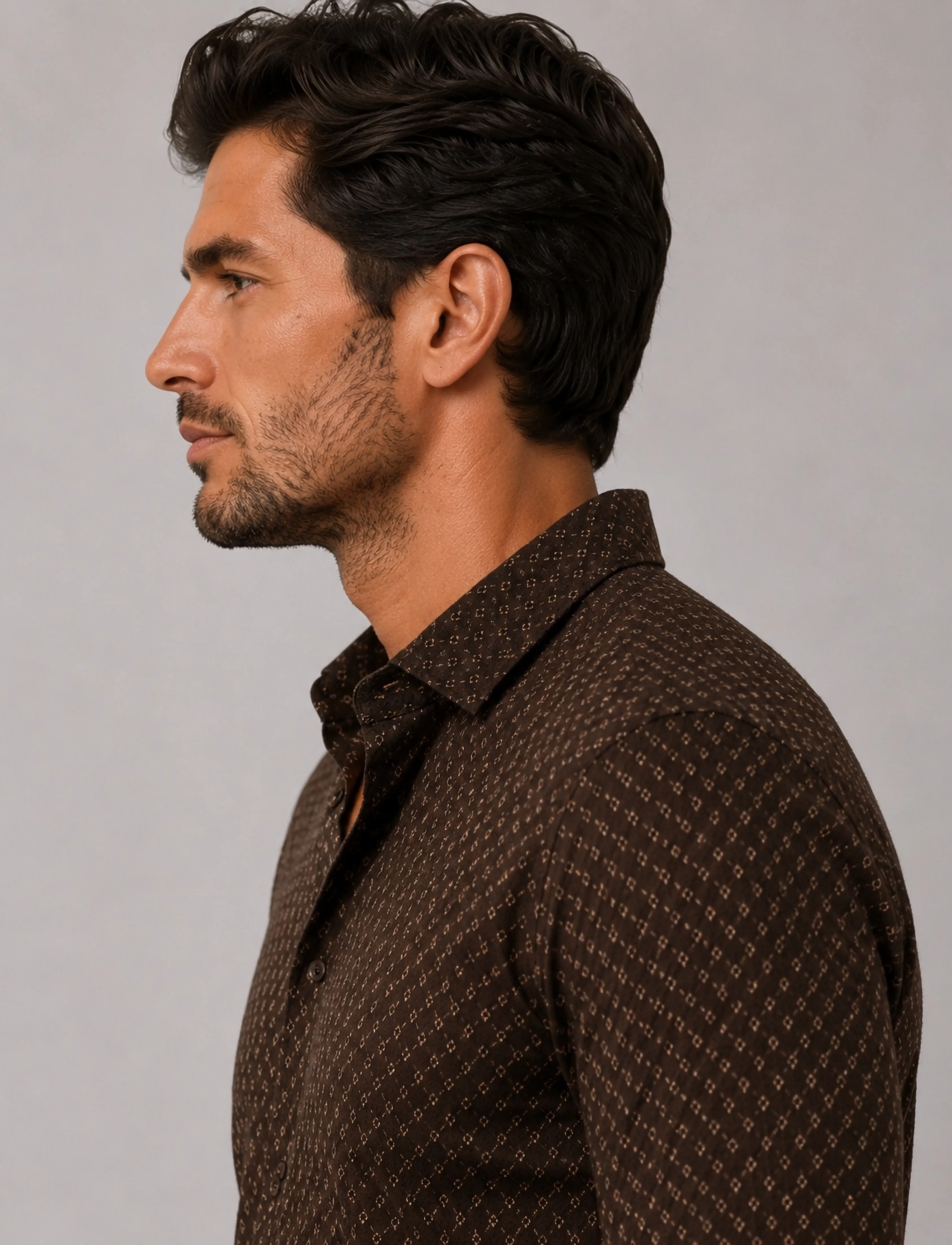 Clean Cut Copenhagen - Emil AOP stretch shirt - mustriga särgid - dark brown/ecru - 3