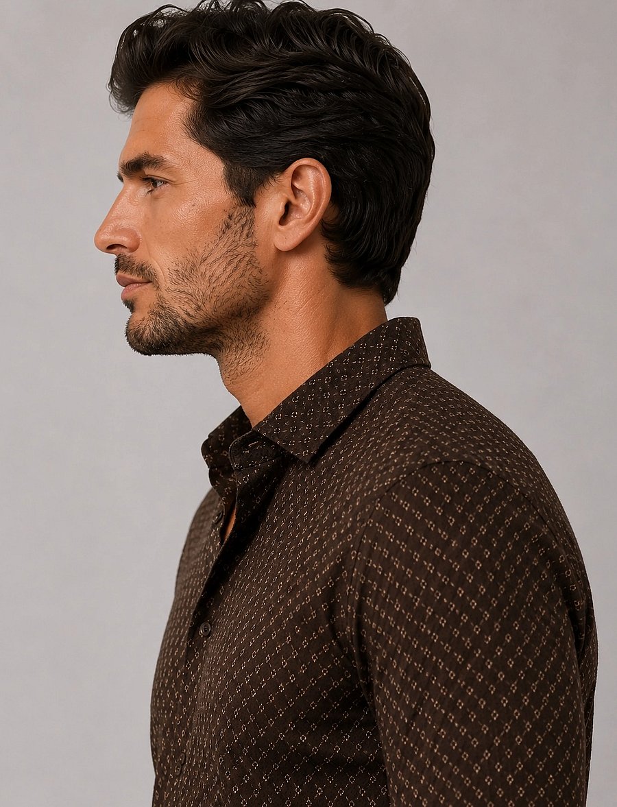 Clean Cut Copenhagen - Emil AOP stretch shirt - mustriga särgid - dark brown/ecru - 3