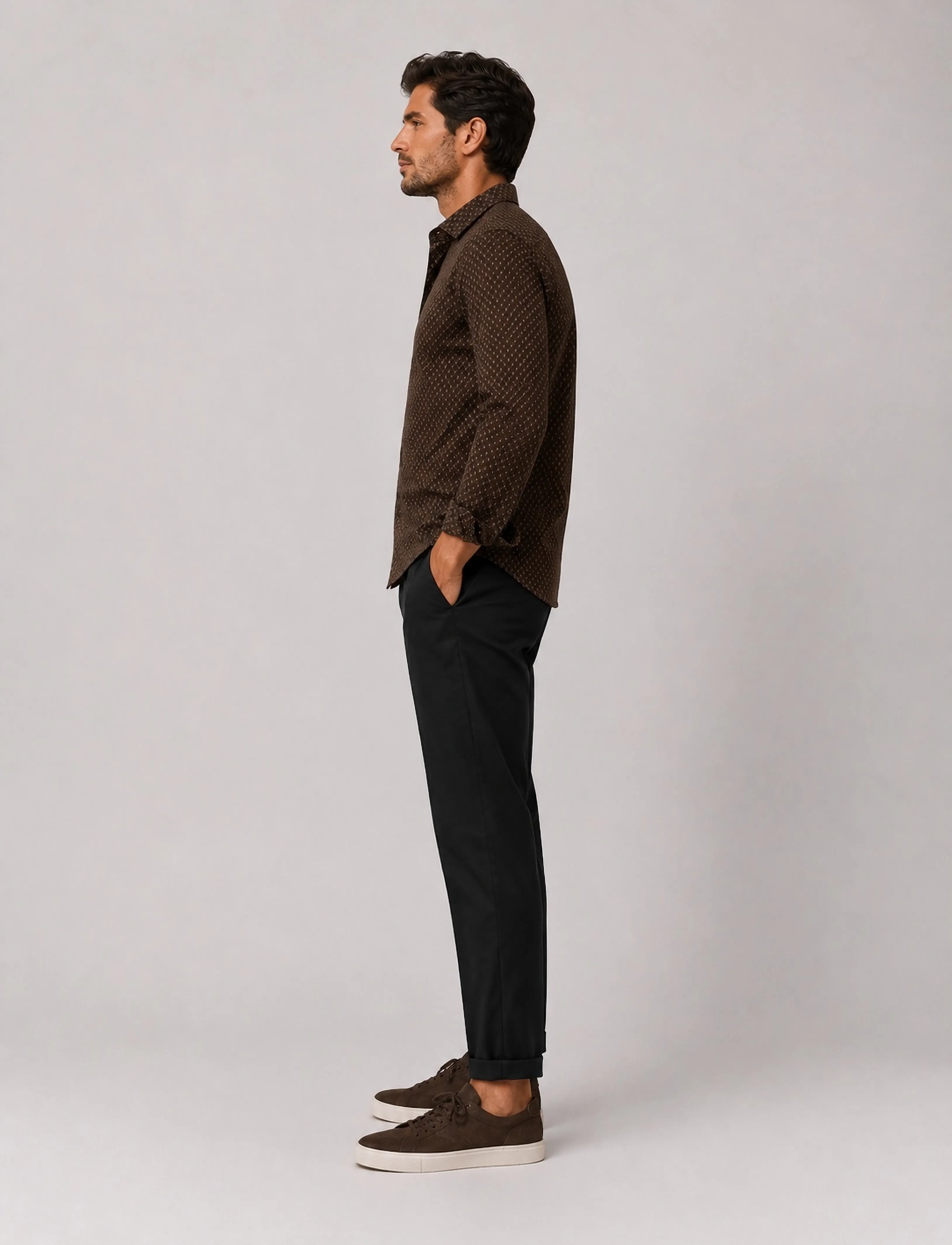 Clean Cut Copenhagen - Emil AOP stretch shirt - mustriga särgid - dark brown/ecru - 4