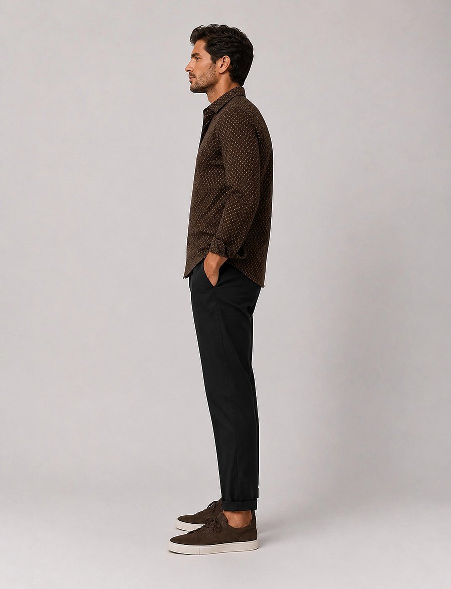 Clean Cut Copenhagen - Emil AOP stretch shirt - mustriga särgid - dark brown/ecru - 4