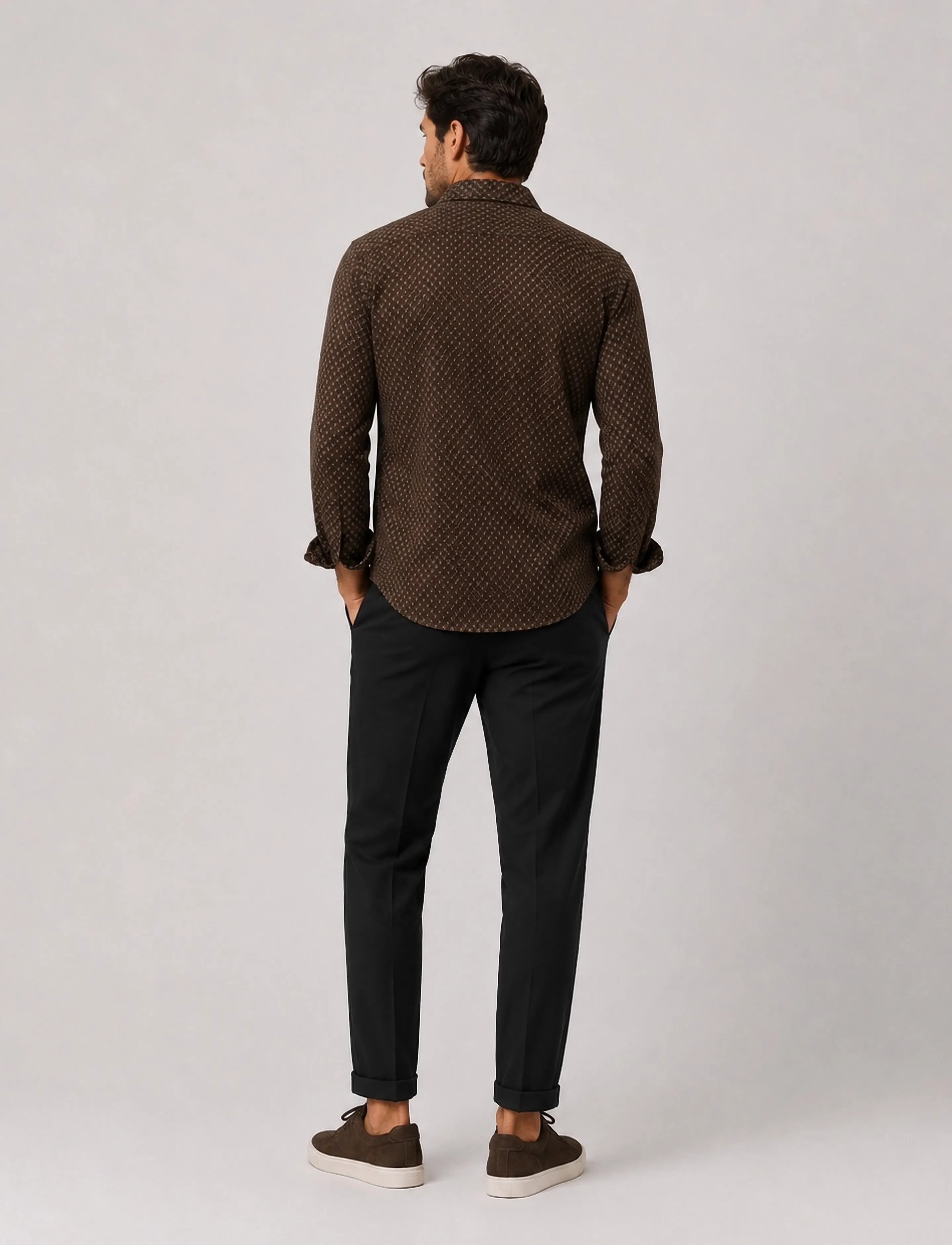 Clean Cut Copenhagen - Emil AOP stretch shirt - mustriga särgid - dark brown/ecru - 5