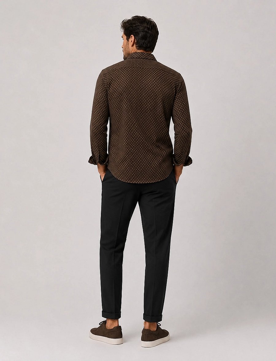Clean Cut Copenhagen - Emil AOP stretch shirt - mustriga särgid - dark brown/ecru - 5