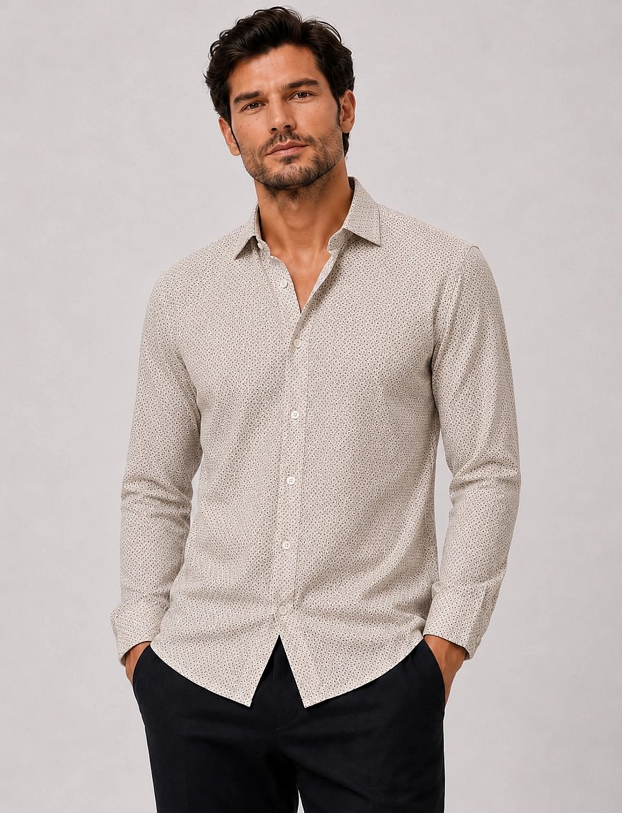 Clean Cut Copenhagen - Emil AOP stretch shirt - mønstrede skjorter - ecru/brindle beige - 0