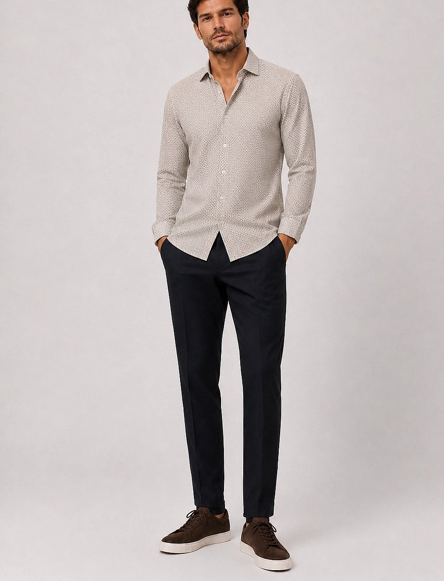 Clean Cut Copenhagen - Emil AOP stretch shirt - mønstrede skjorter - ecru/brindle beige - 3