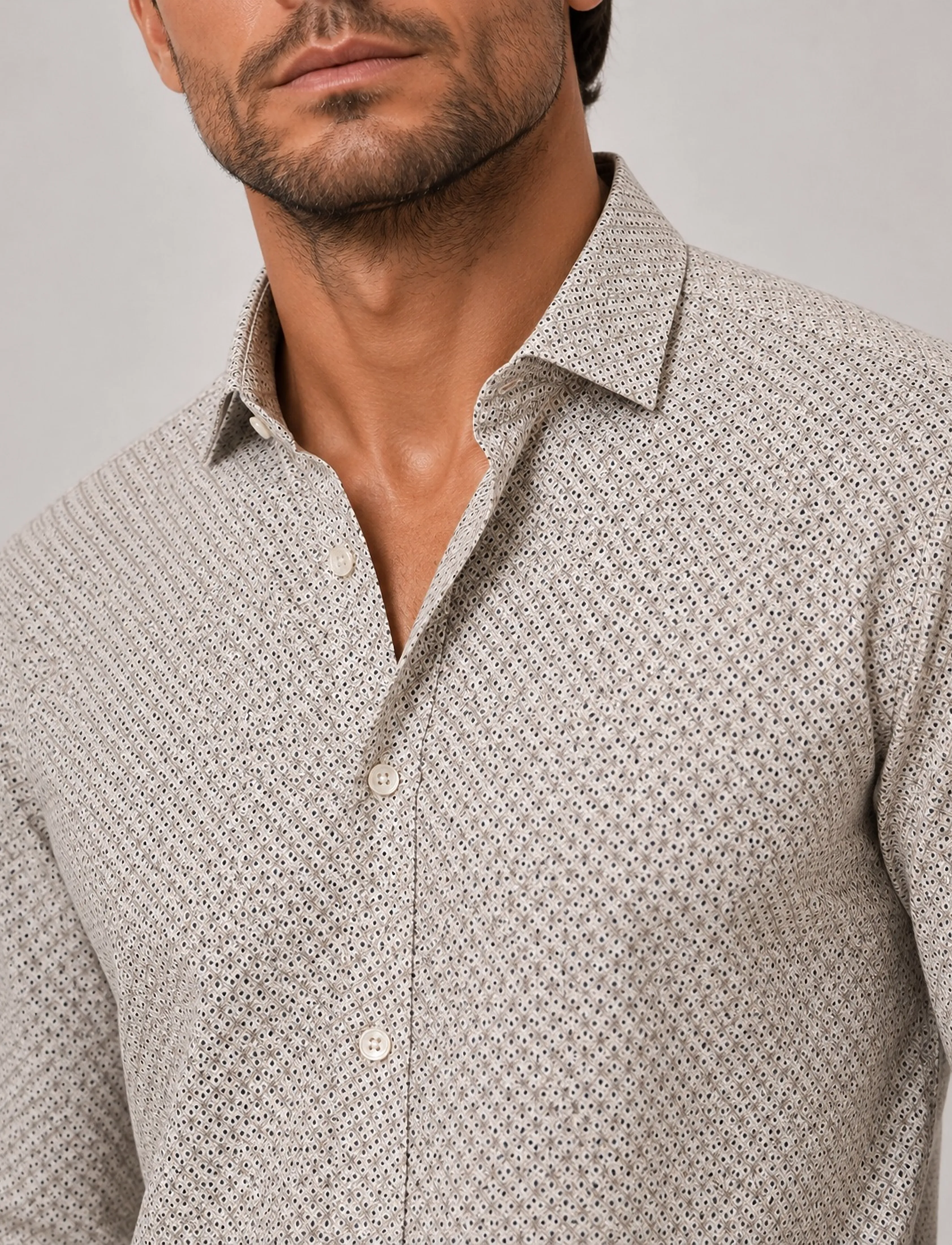 Clean Cut Copenhagen - Emil AOP stretch shirt - mønstrede skjorter - ecru/brindle beige - 4
