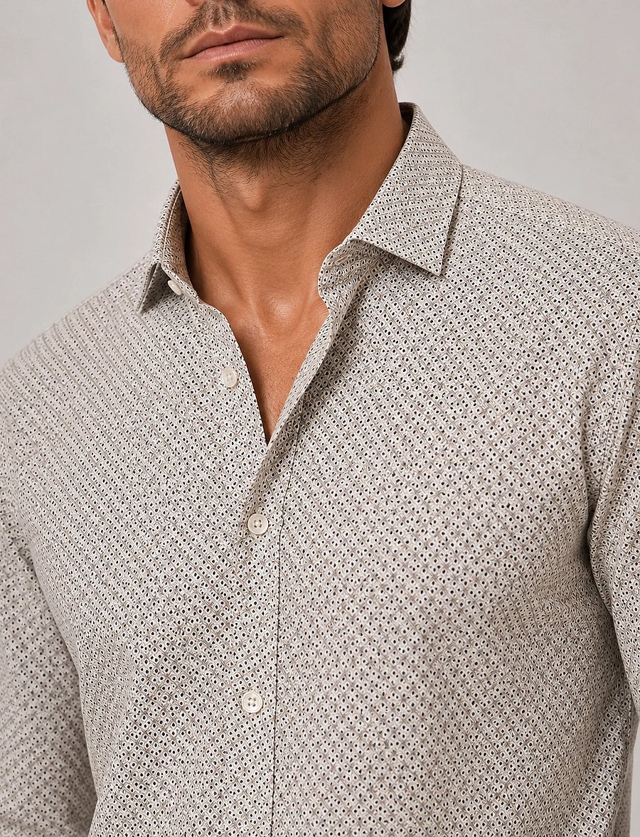 Clean Cut Copenhagen - Emil AOP stretch shirt - mønstrede skjorter - ecru/brindle beige - 4
