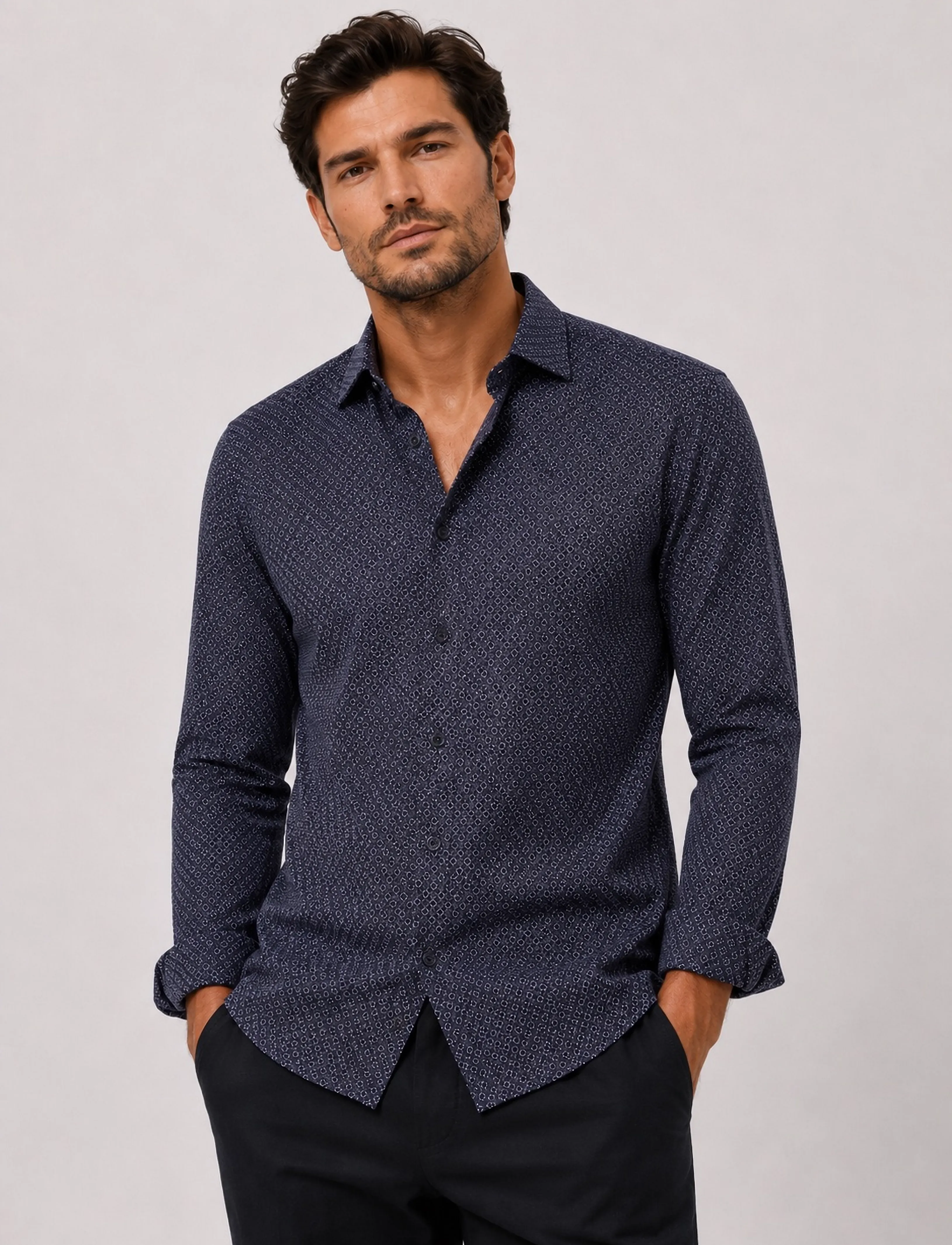 Clean Cut Copenhagen Emil AOP stretch shirt - Kleidung - NAVY/HUCKLEBERRY / navy
