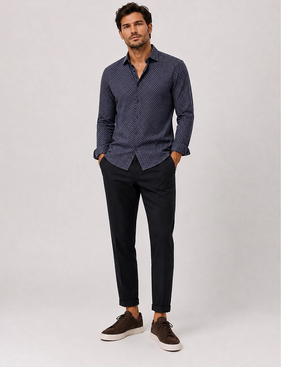 Clean Cut Copenhagen - Emil AOP stretch shirt - mustriga särgid - navy/huckleberry - 3
