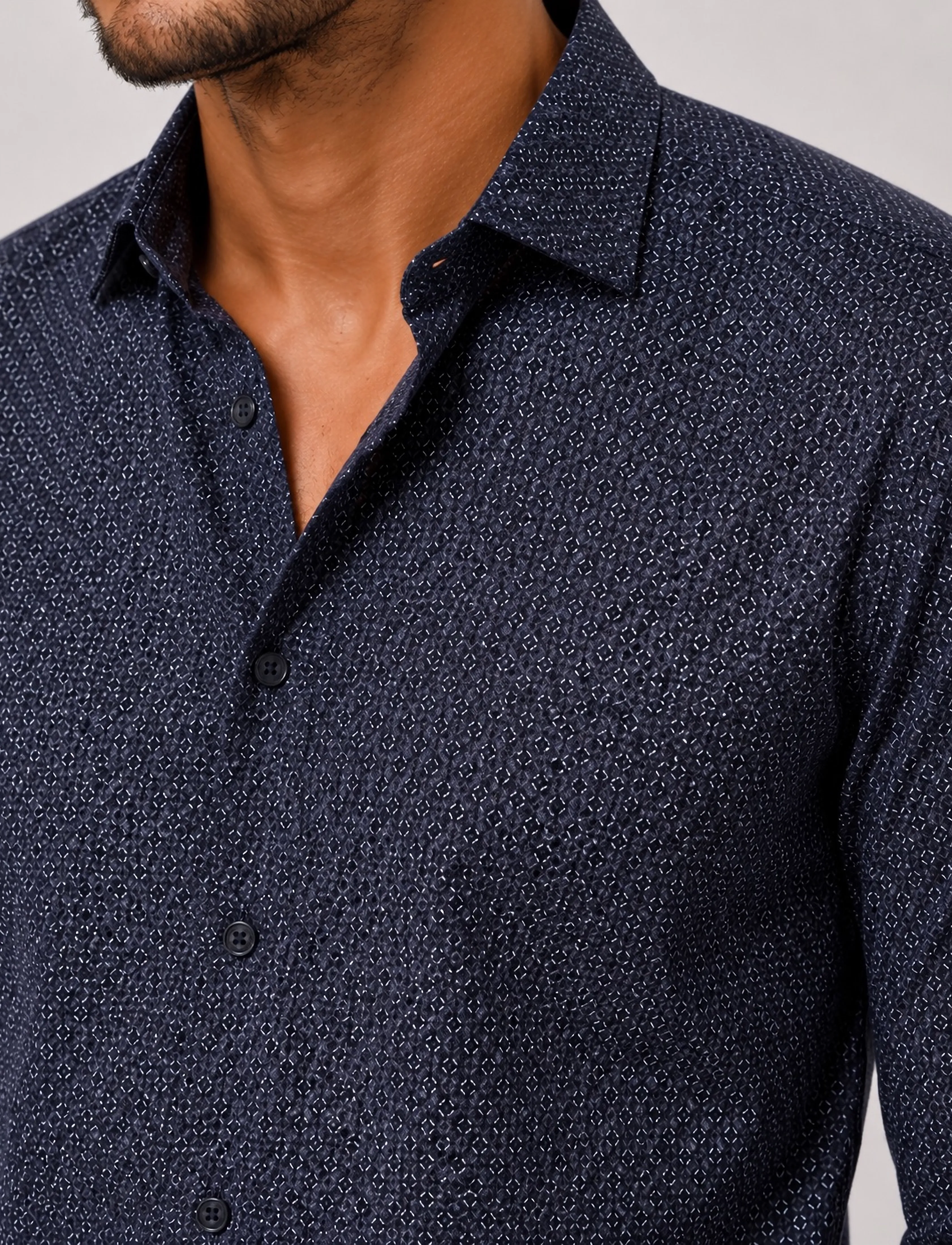 Clean Cut Copenhagen - Emil AOP stretch shirt - mustriga särgid - navy/huckleberry - 4