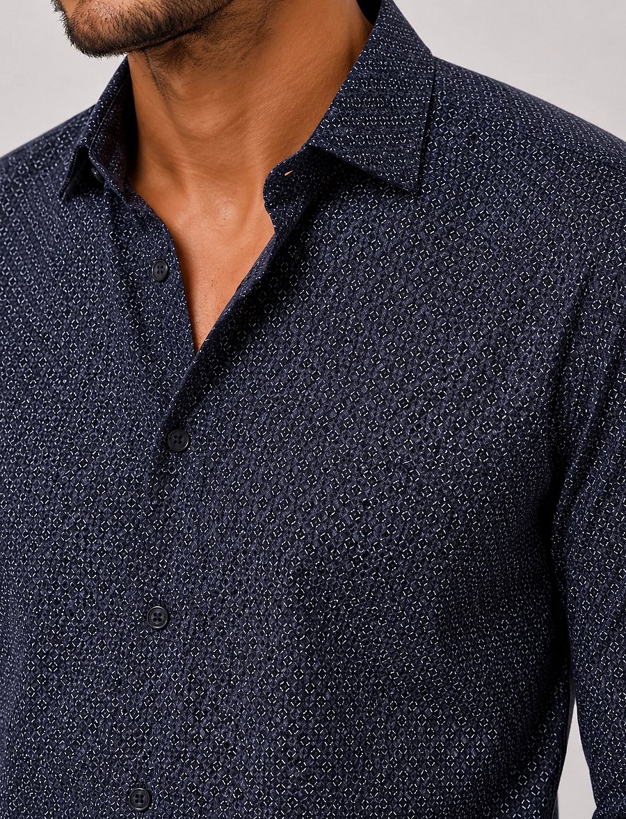 Clean Cut Copenhagen - Emil AOP stretch shirt - mustriga särgid - navy/huckleberry - 4