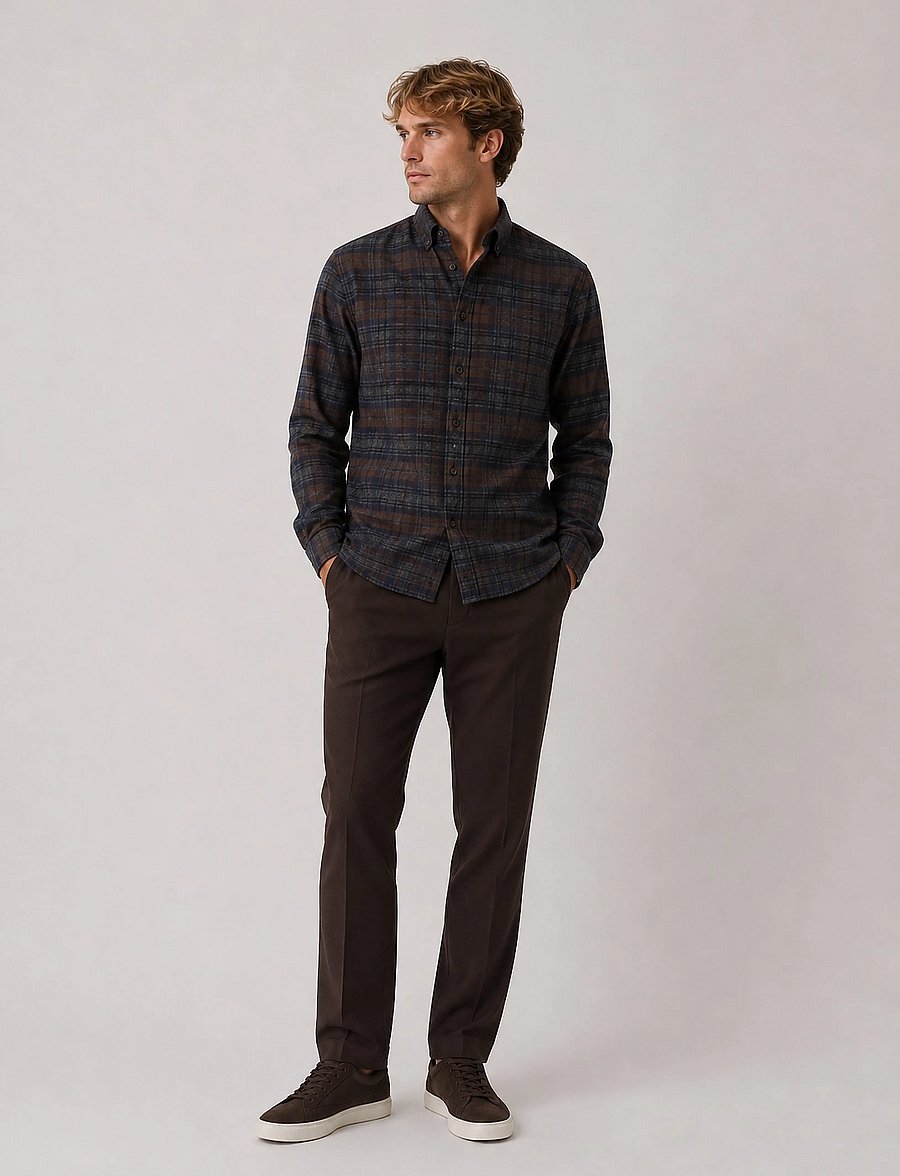 Clean Cut Copenhagen - Eske checked flannel shirt - dark brown/grey melange - 0
