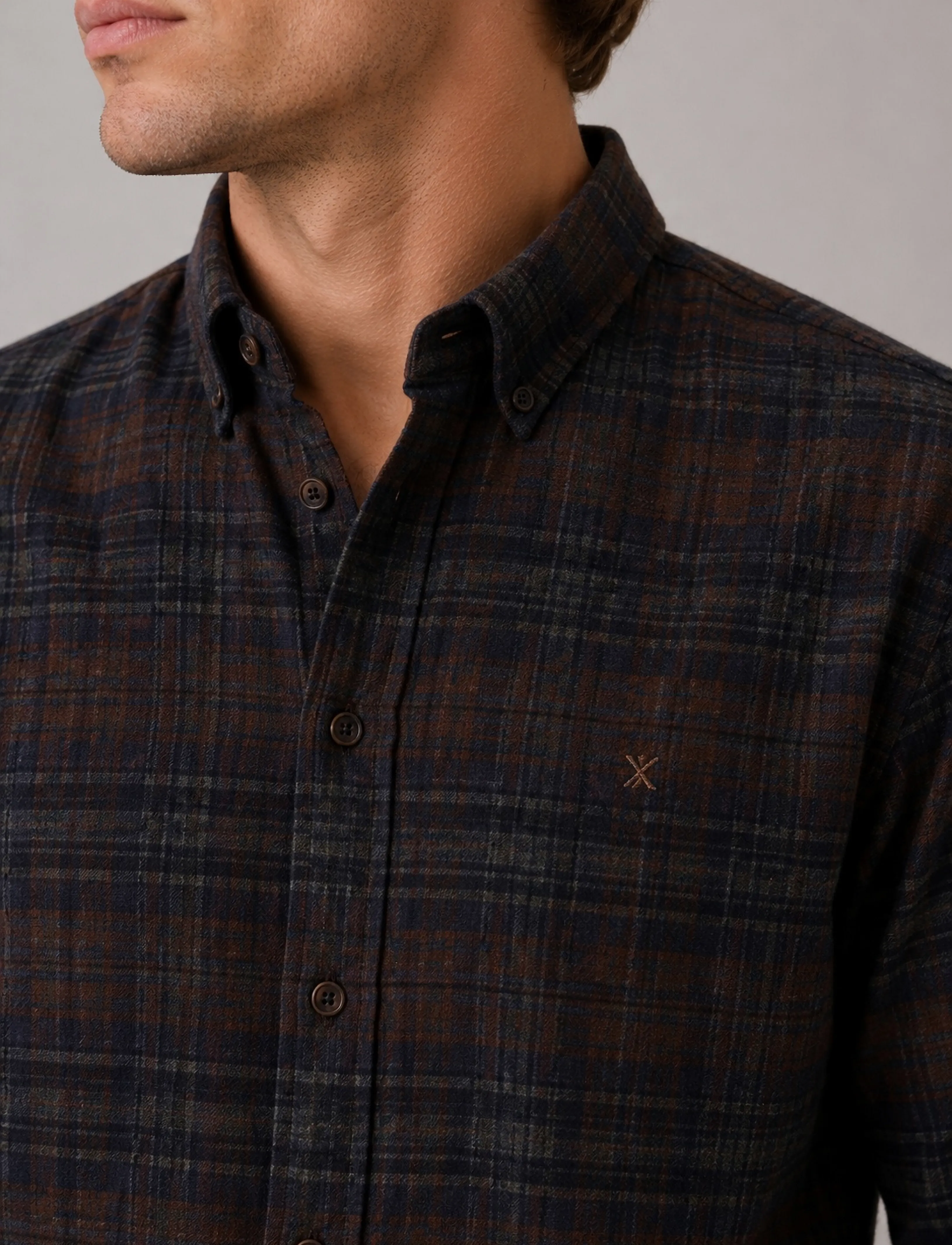 Clean Cut Copenhagen - Eske checked flannel shirt - dark brown/grey melange - 5