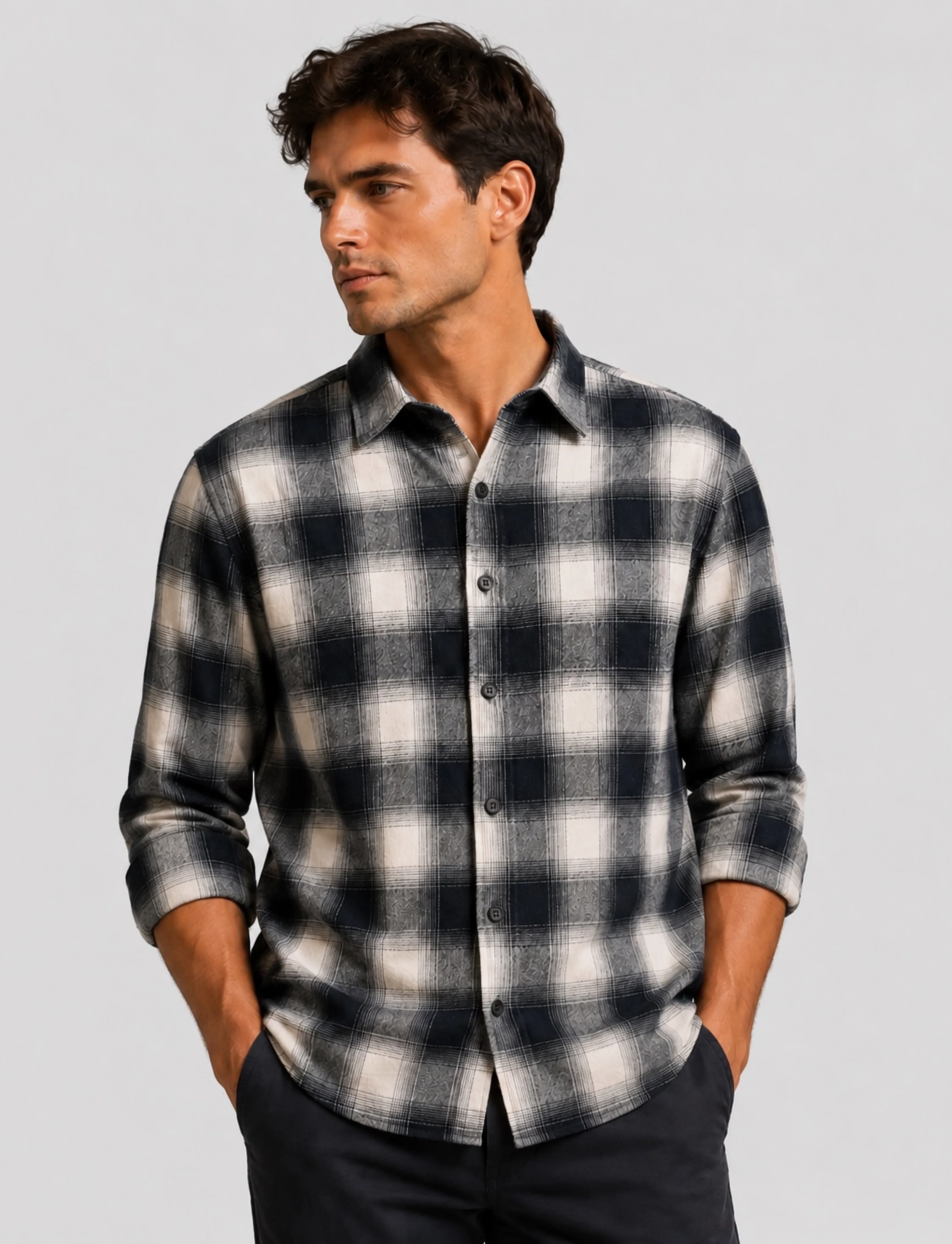 Clean Cut Copenhagen - Eske checked flannel shirt - sügisene kokkuhoid - ecru/dark navy - 0