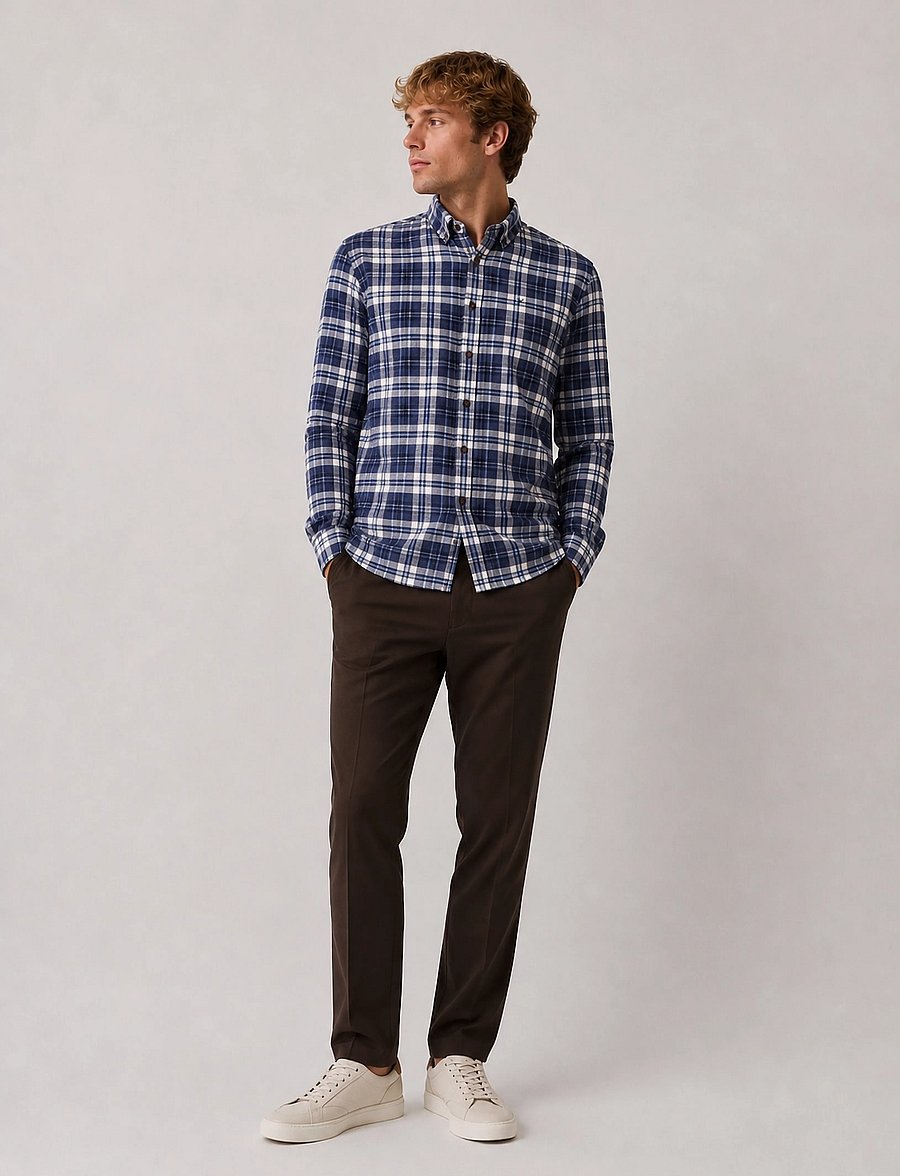 Clean Cut Copenhagen - Eske checked flannel shirt - flannel-skjorter - navy/dusty blue - 0