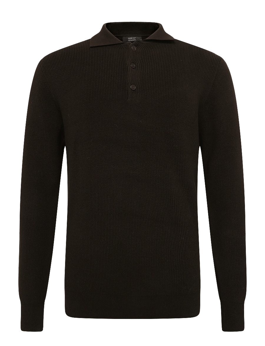 Clean Cut Copenhagen - Mario polo knit - long-sleeved knitted polos - dark brown - 1